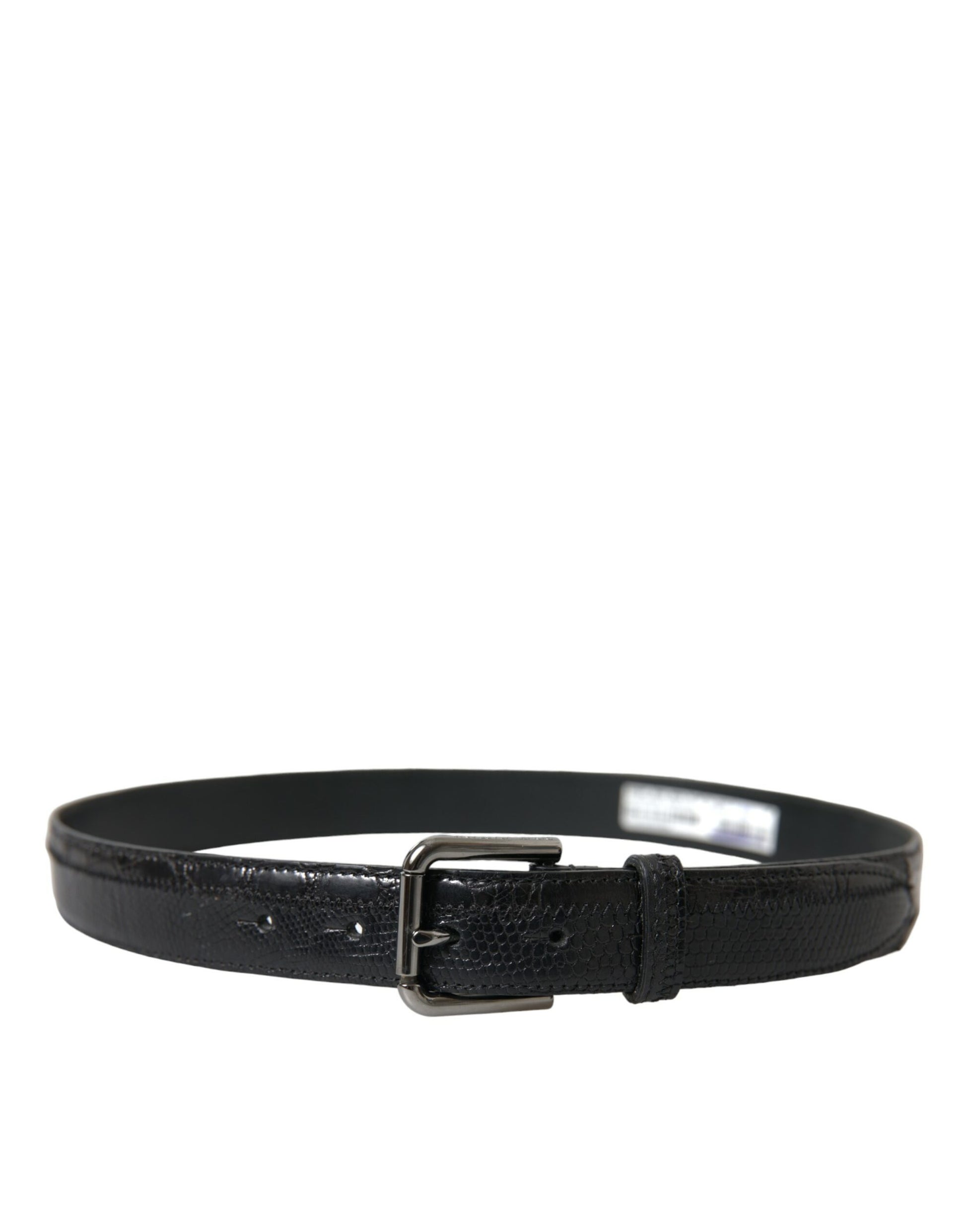 Dolce & Gabbana Black Exotic Leather Silver Metal Buckle Belt Curated Luxury Accessories by Orvyn