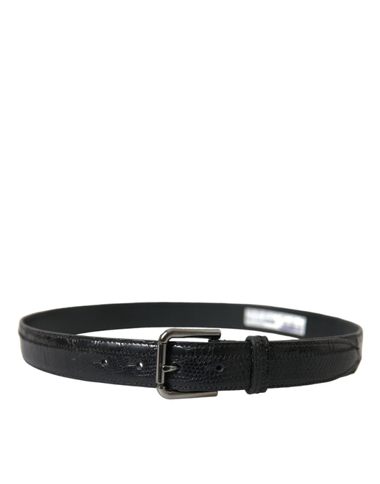 Dolce & Gabbana Black Exotic Leather Silver Metal Buckle Belt Curated Luxury Accessories by Orvyn