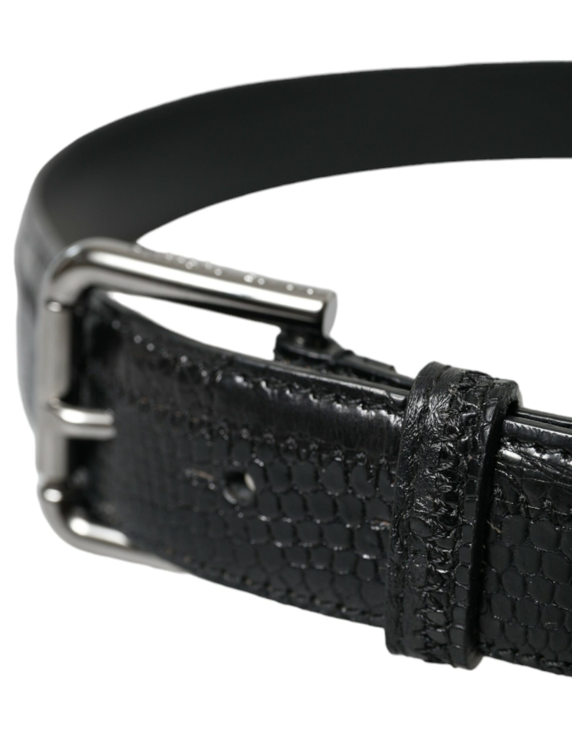 Dolce & Gabbana Black Exotic Leather Silver Metal Buckle Belt Curated Luxury Accessories by Orvyn