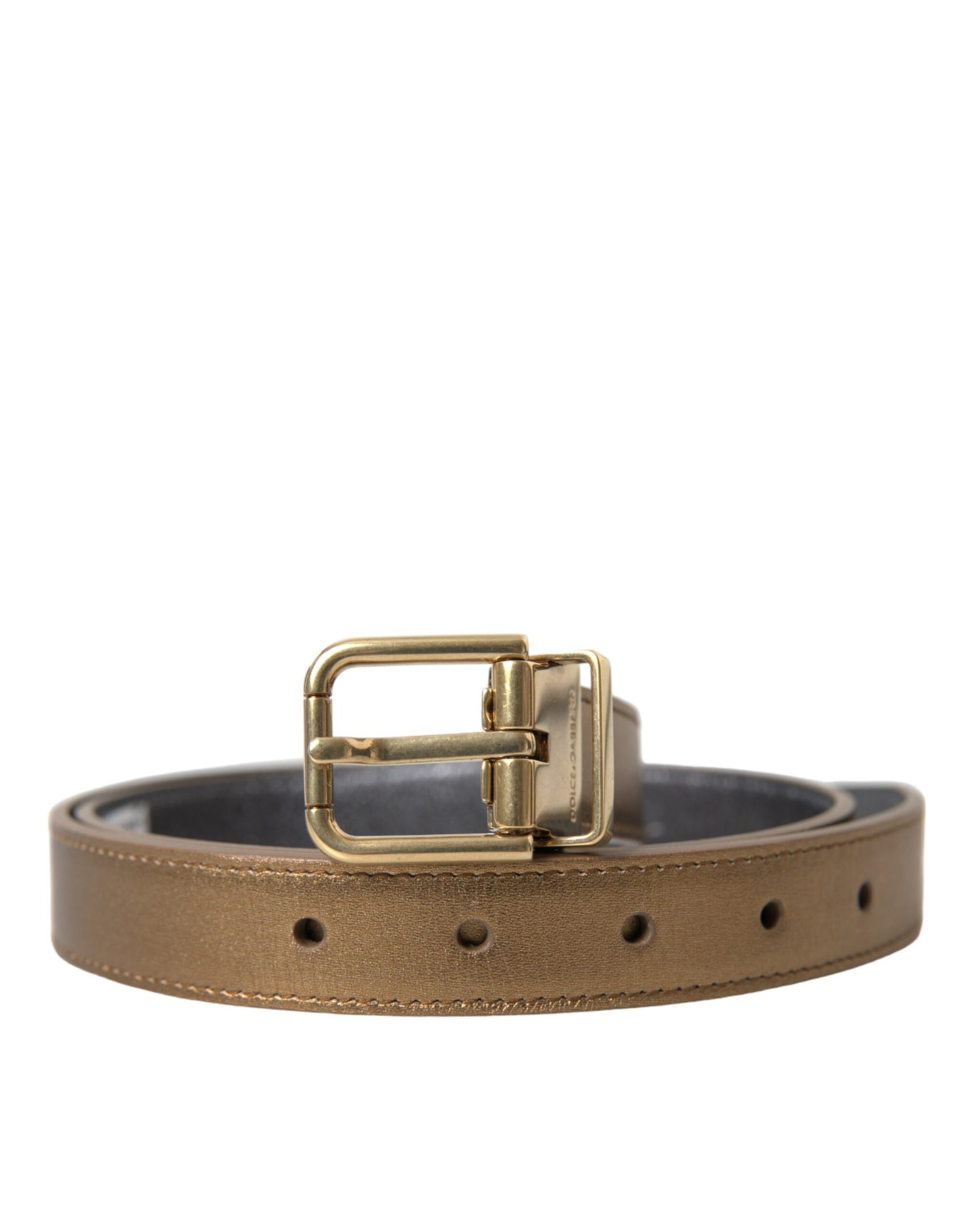 Dolce & Gabbana Metallic Gold Calf Leather Metal Buckle Belt Curated Luxury Accessories by Orvyn