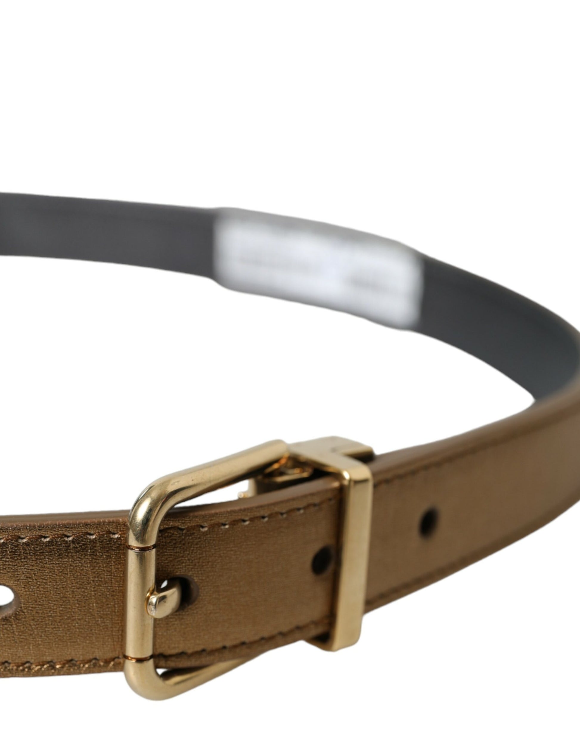 Dolce & Gabbana Metallic Gold Calf Leather Metal Buckle Belt Curated Luxury Accessories by Orvyn