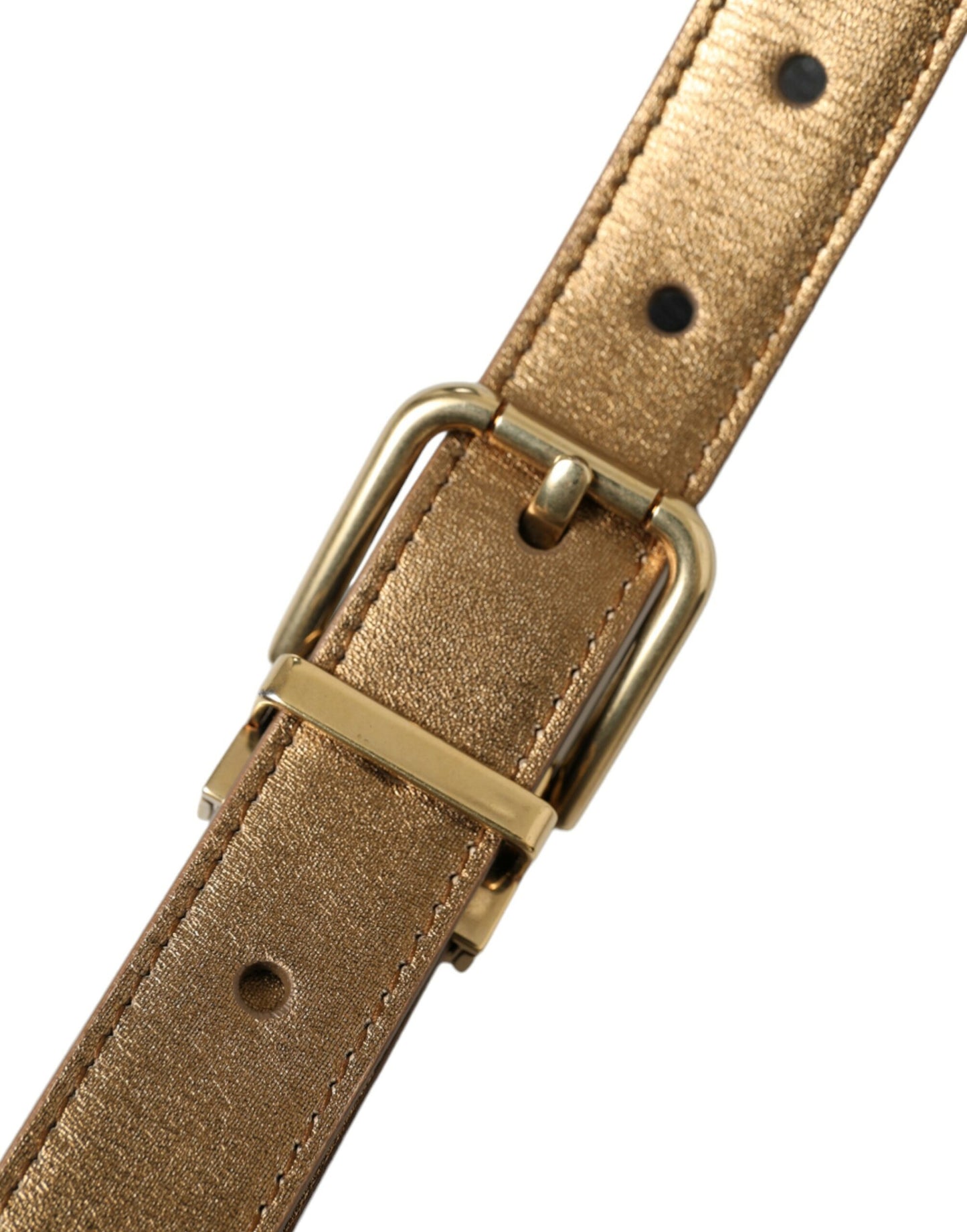 Dolce & Gabbana Metallic Gold Calf Leather Metal Buckle Belt Curated Luxury Accessories by Orvyn