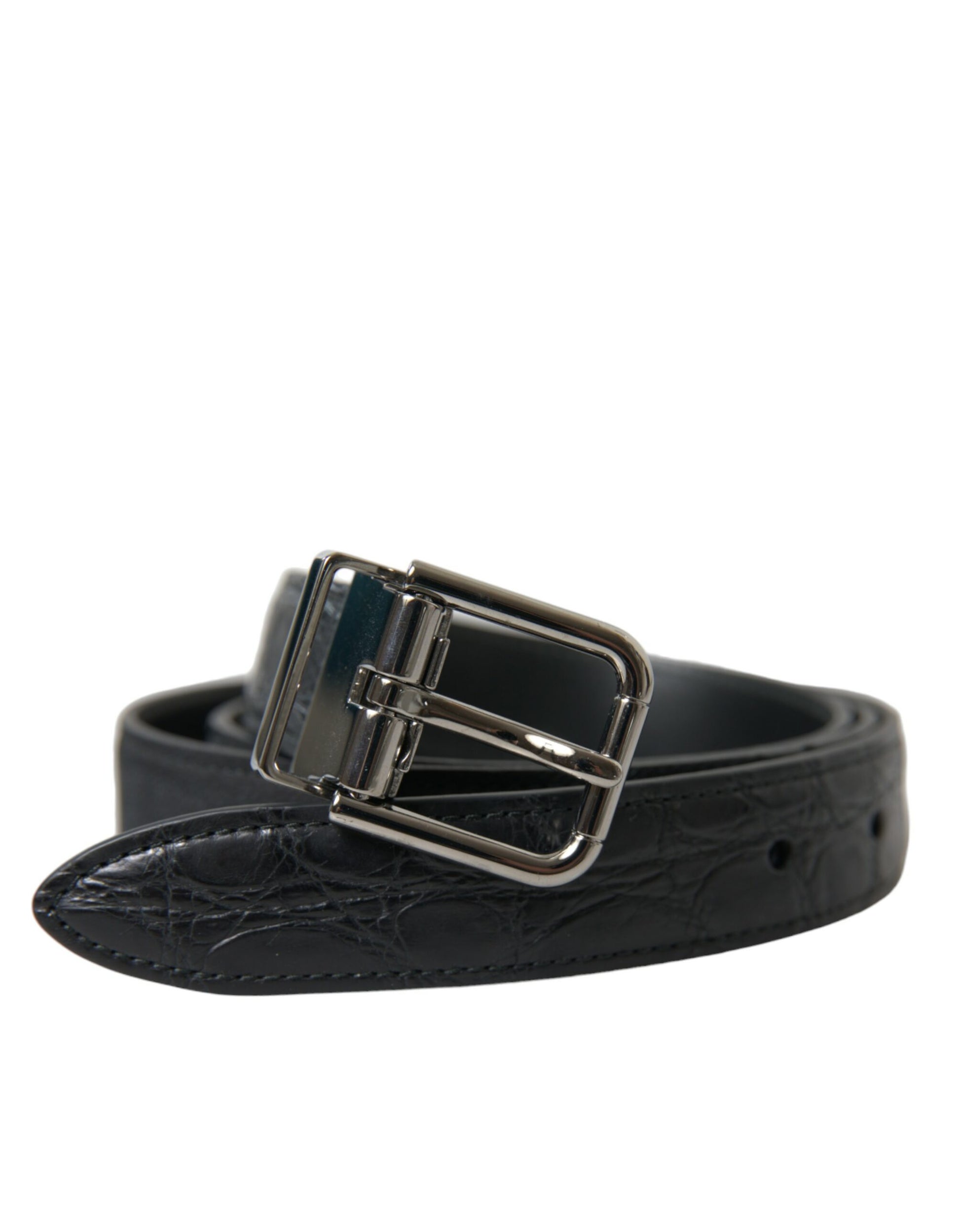 Dolce & Gabbana Black Leather Silver Metal Buckle Belt Curated Luxury Accessories by Orvyn