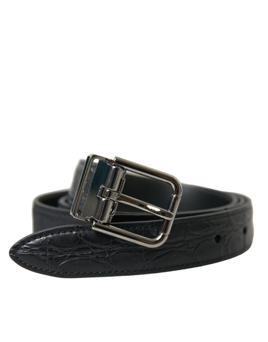 Dolce & Gabbana Black Leather Silver Metal Buckle Belt Curated Luxury Accessories by Orvyn
