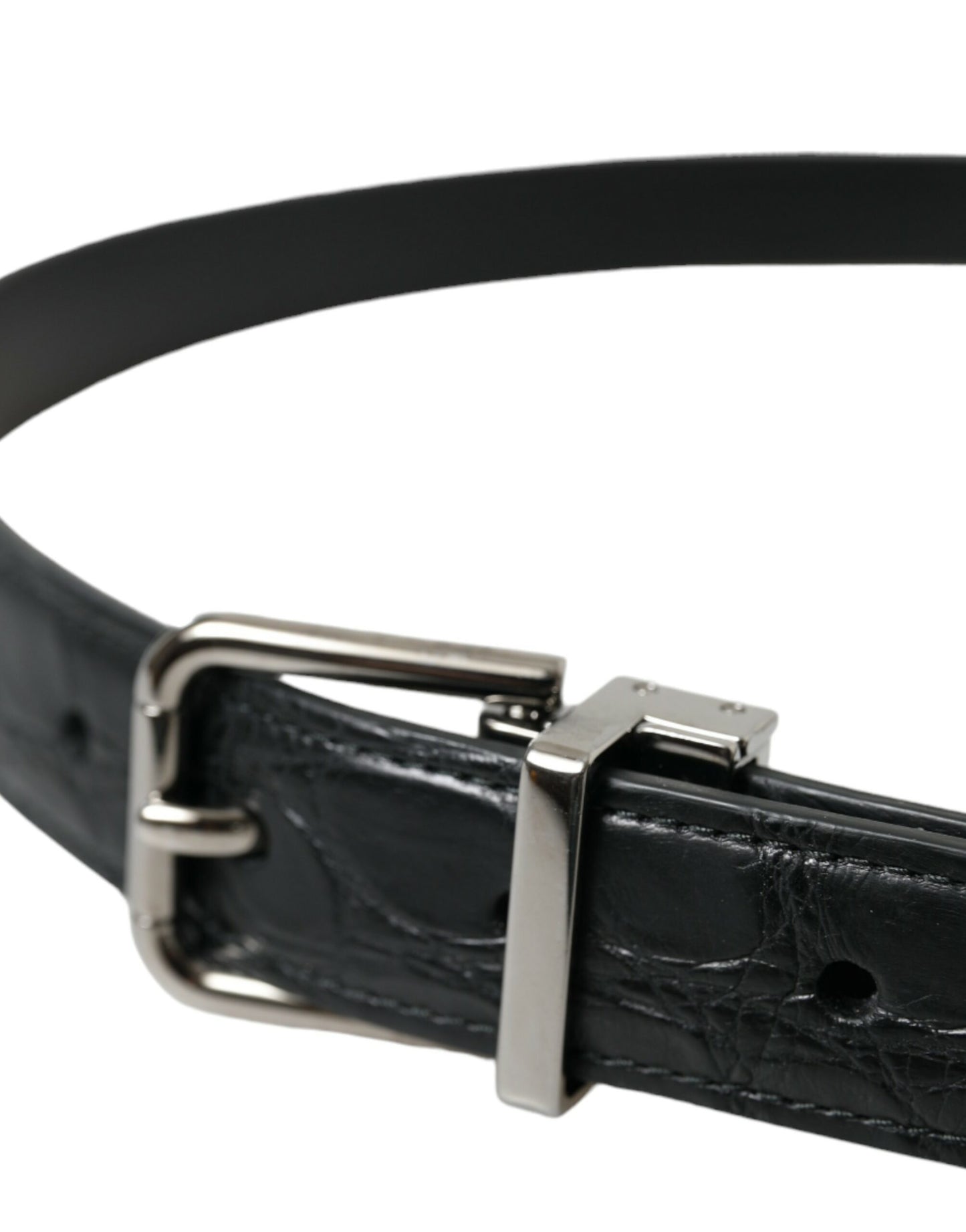 Dolce & Gabbana Black Leather Silver Metal Buckle Belt Curated Luxury Accessories by Orvyn