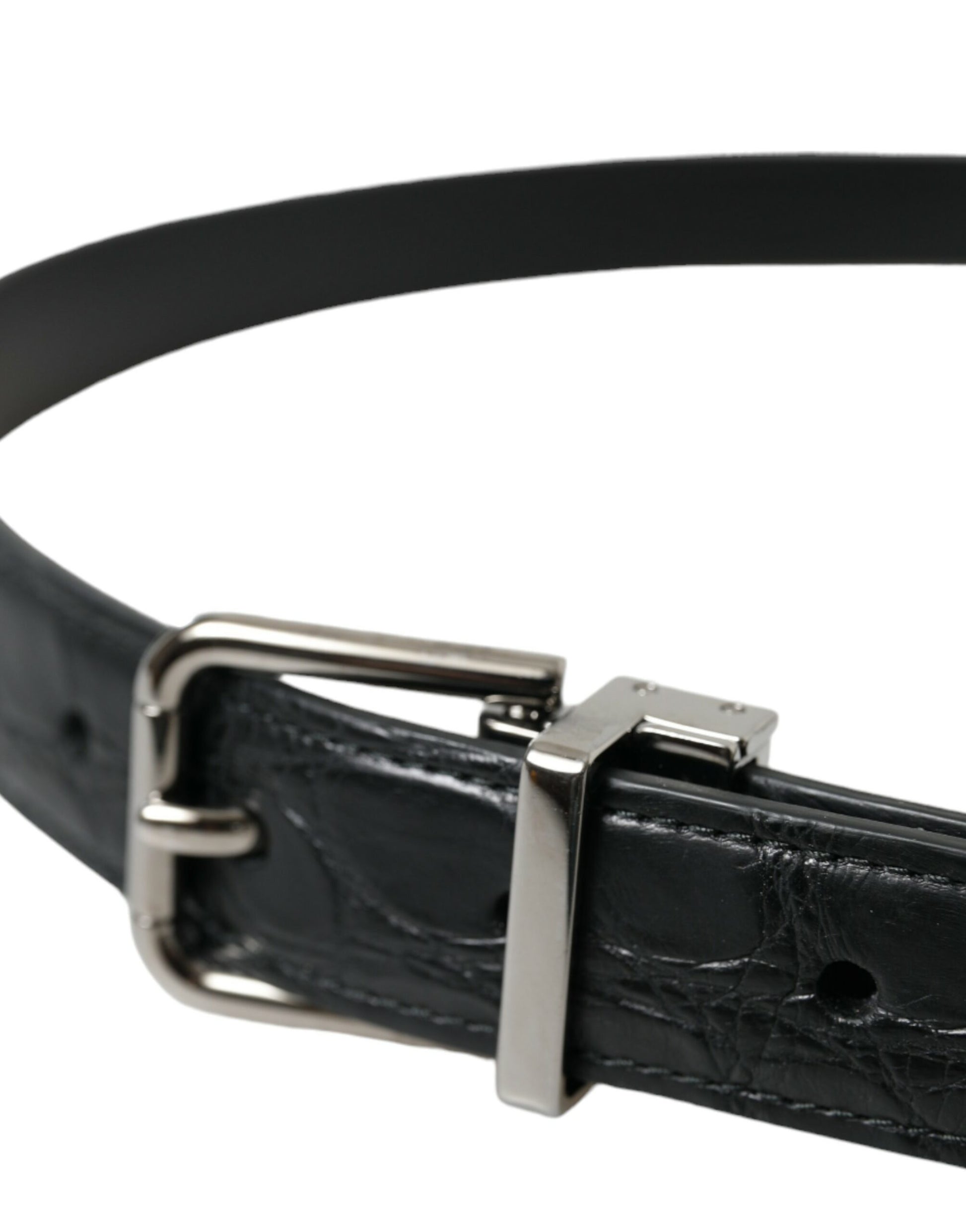 Dolce & Gabbana Black Leather Silver Metal Buckle Belt Curated Luxury Accessories by Orvyn