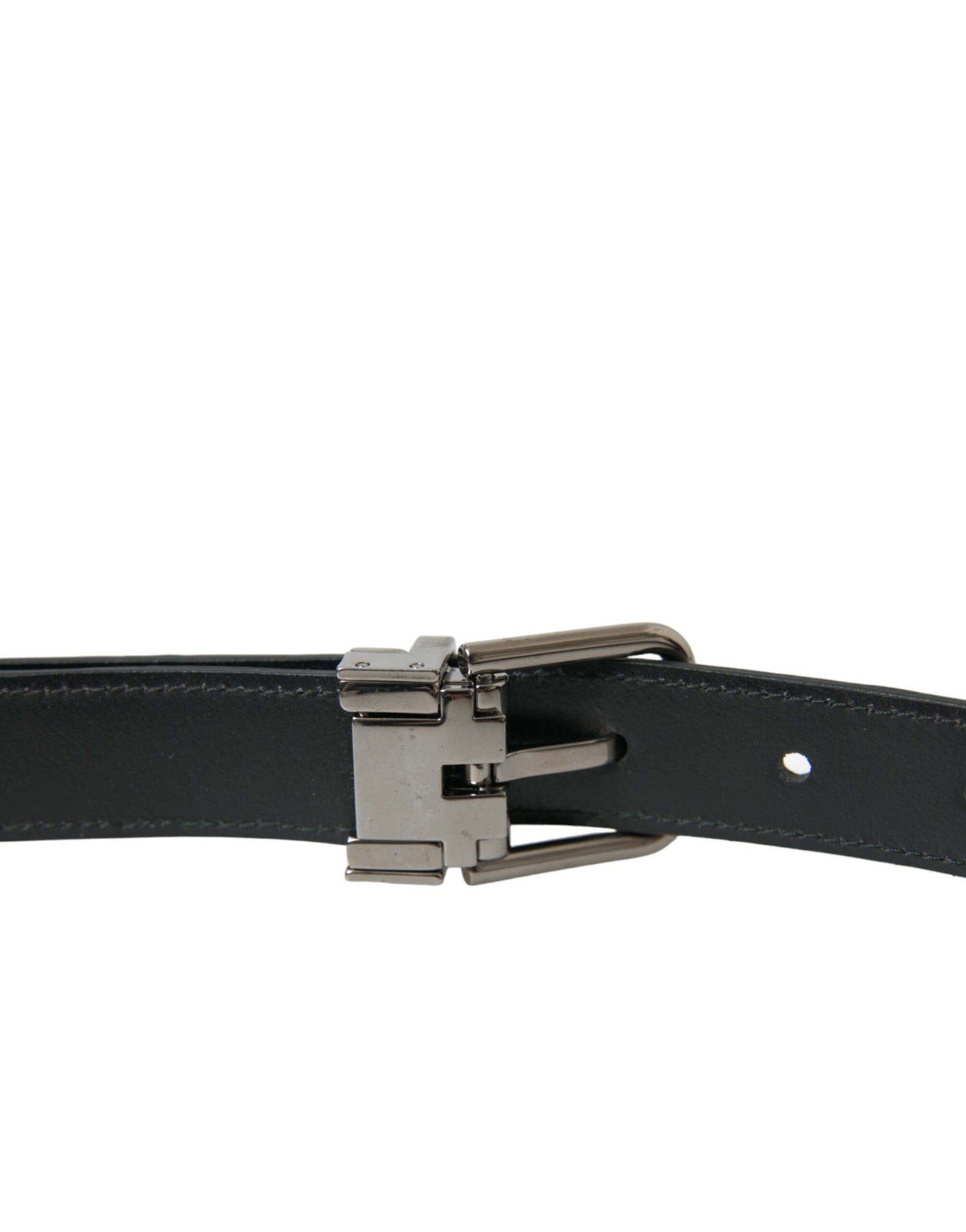 Dolce & Gabbana Black Leather Silver Metal Buckle Belt Curated Luxury Accessories by Orvyn