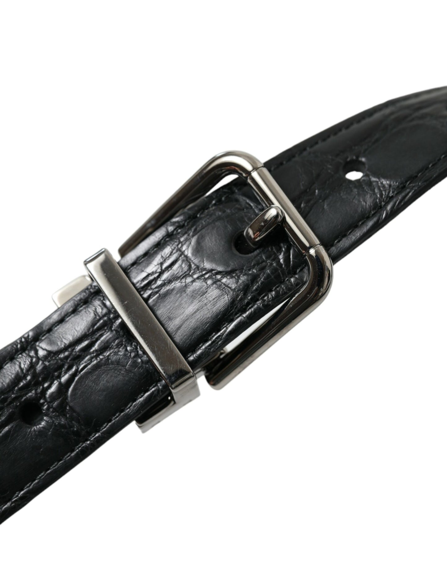 Dolce & Gabbana Black Leather Silver Metal Buckle Belt Curated Luxury Accessories by Orvyn