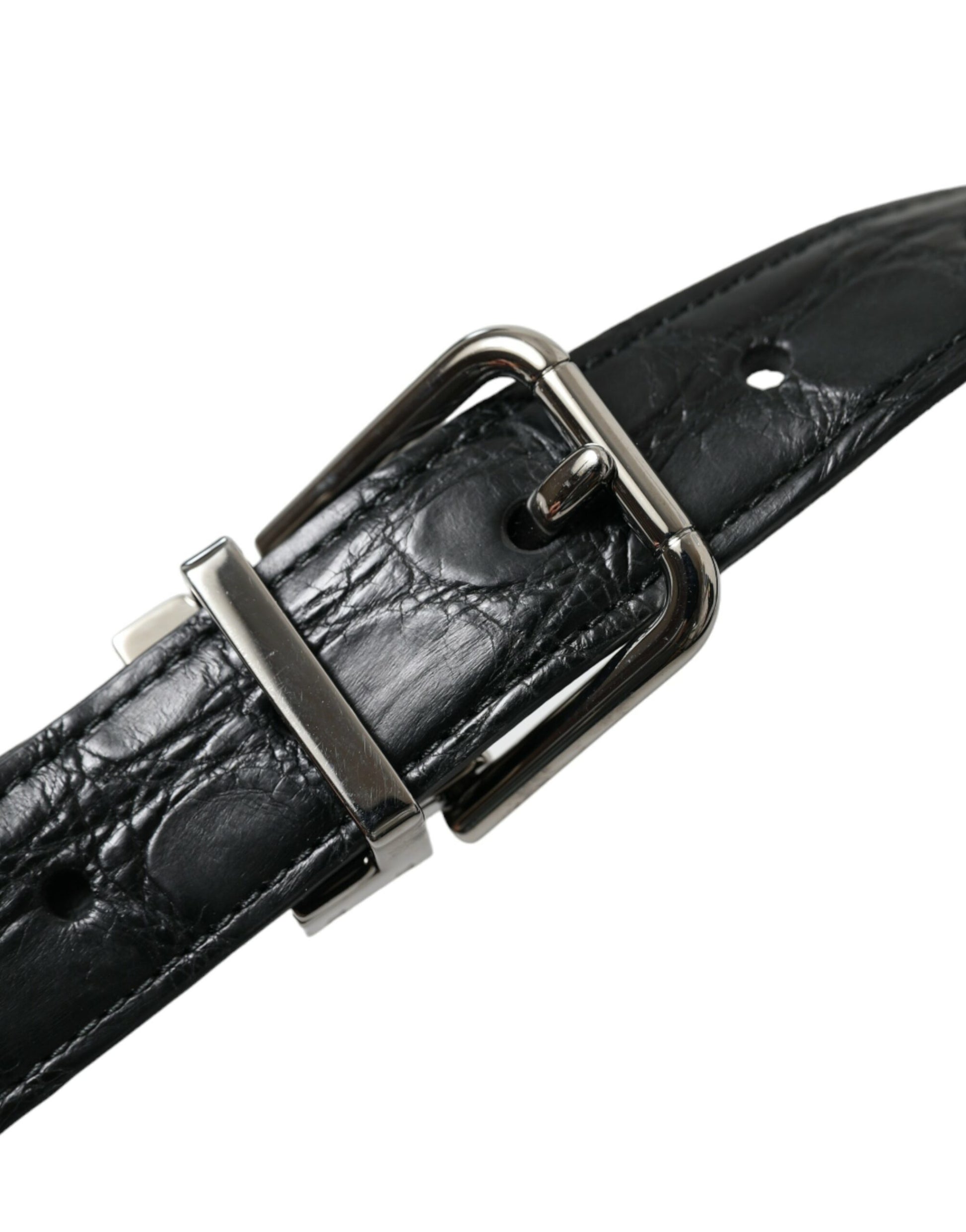 Dolce & Gabbana Black Leather Silver Metal Buckle Belt Curated Luxury Accessories by Orvyn