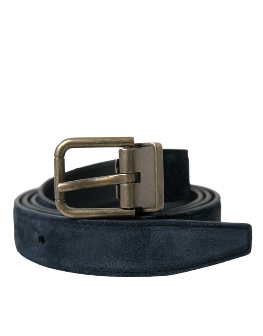 Dolce & Gabbana Blue Suede Leather Gold Metal Buckle Belt Curated Luxury Accessories by Orvyn
