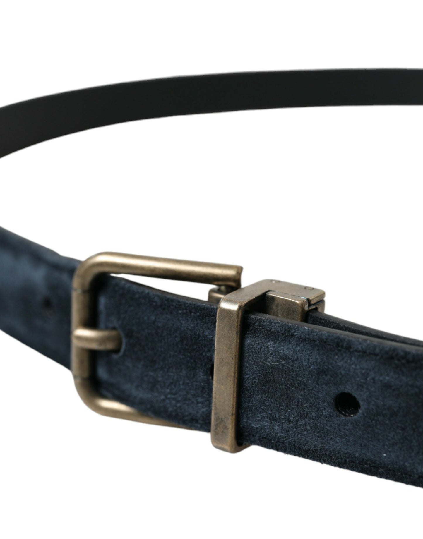 Dolce & Gabbana Blue Suede Leather Gold Metal Buckle Belt Curated Luxury Accessories by Orvyn