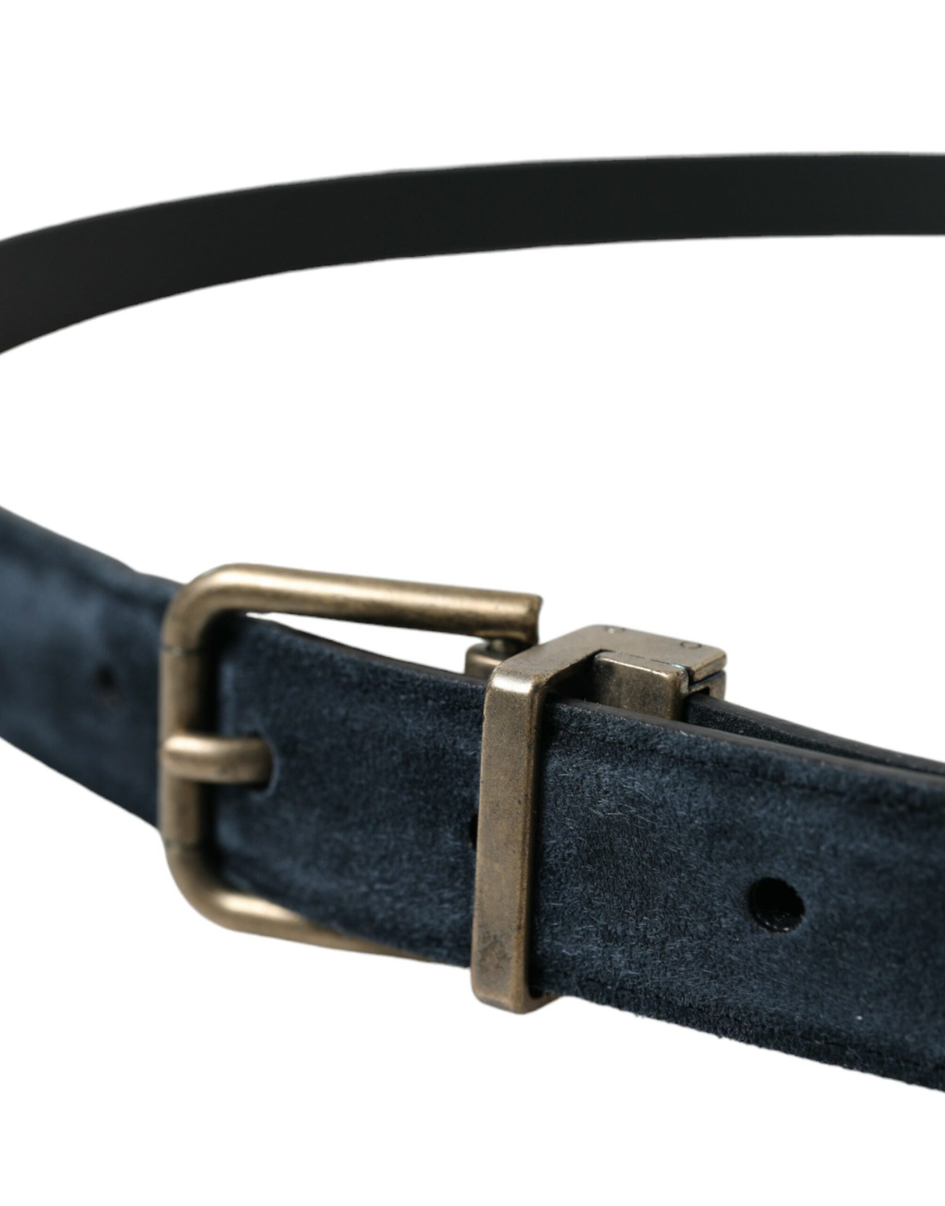 Dolce & Gabbana Blue Suede Leather Gold Metal Buckle Belt Curated Luxury Accessories by Orvyn