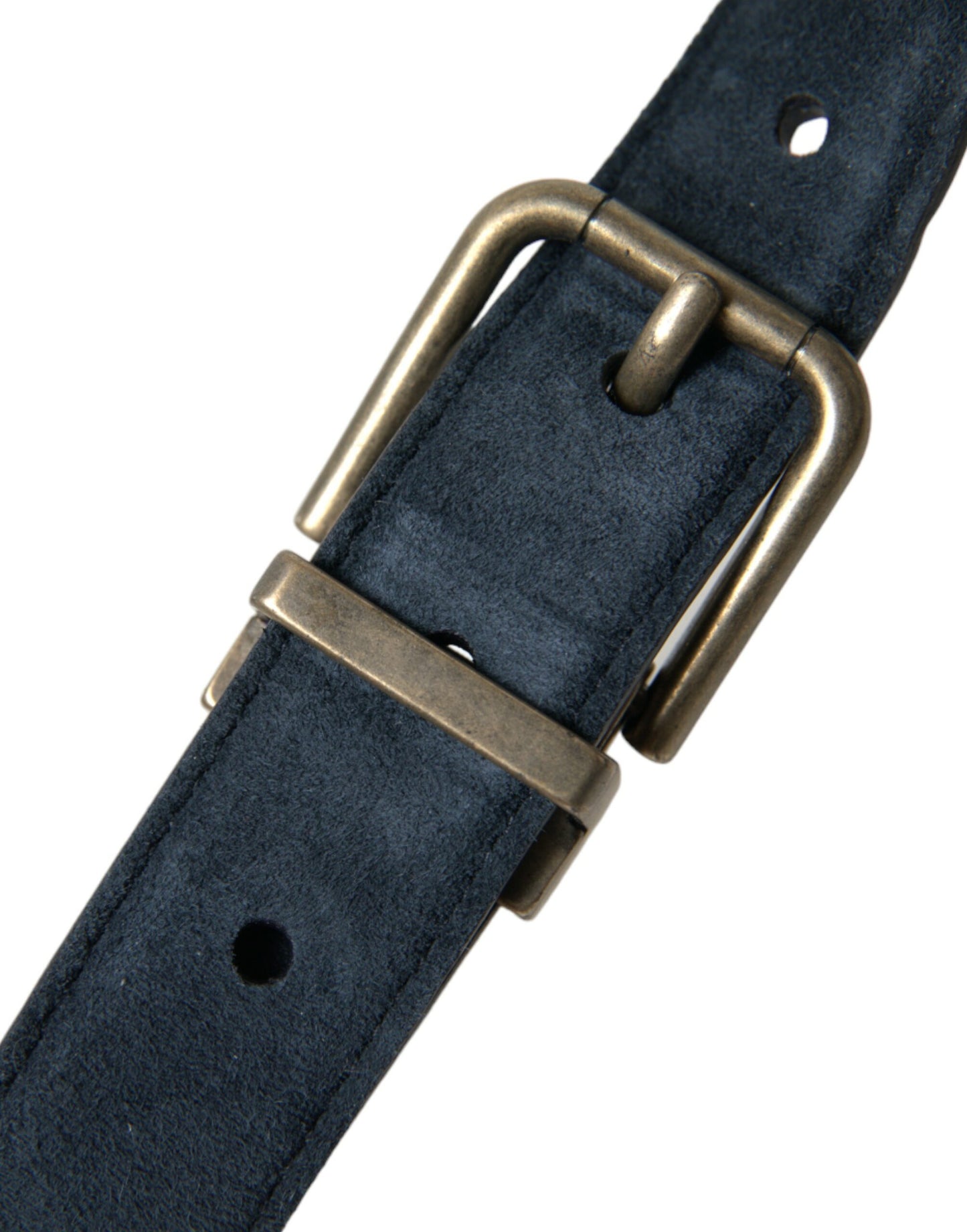 Dolce & Gabbana Blue Suede Leather Gold Metal Buckle Belt Curated Luxury Accessories by Orvyn