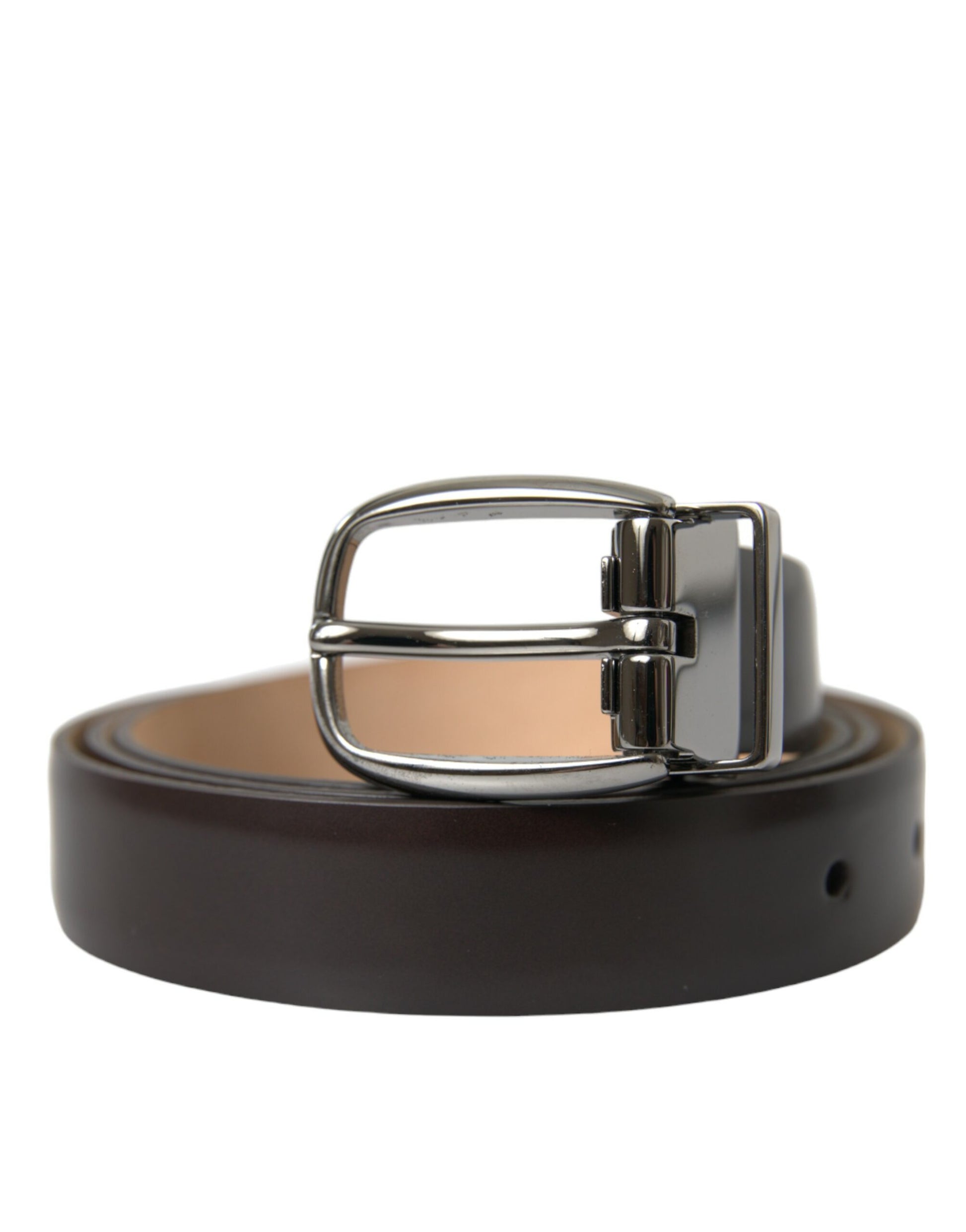 Dolce & Gabbana Dark Brown Leather Silver Metal Buckle Belt Curated Luxury Accessories by Orvyn