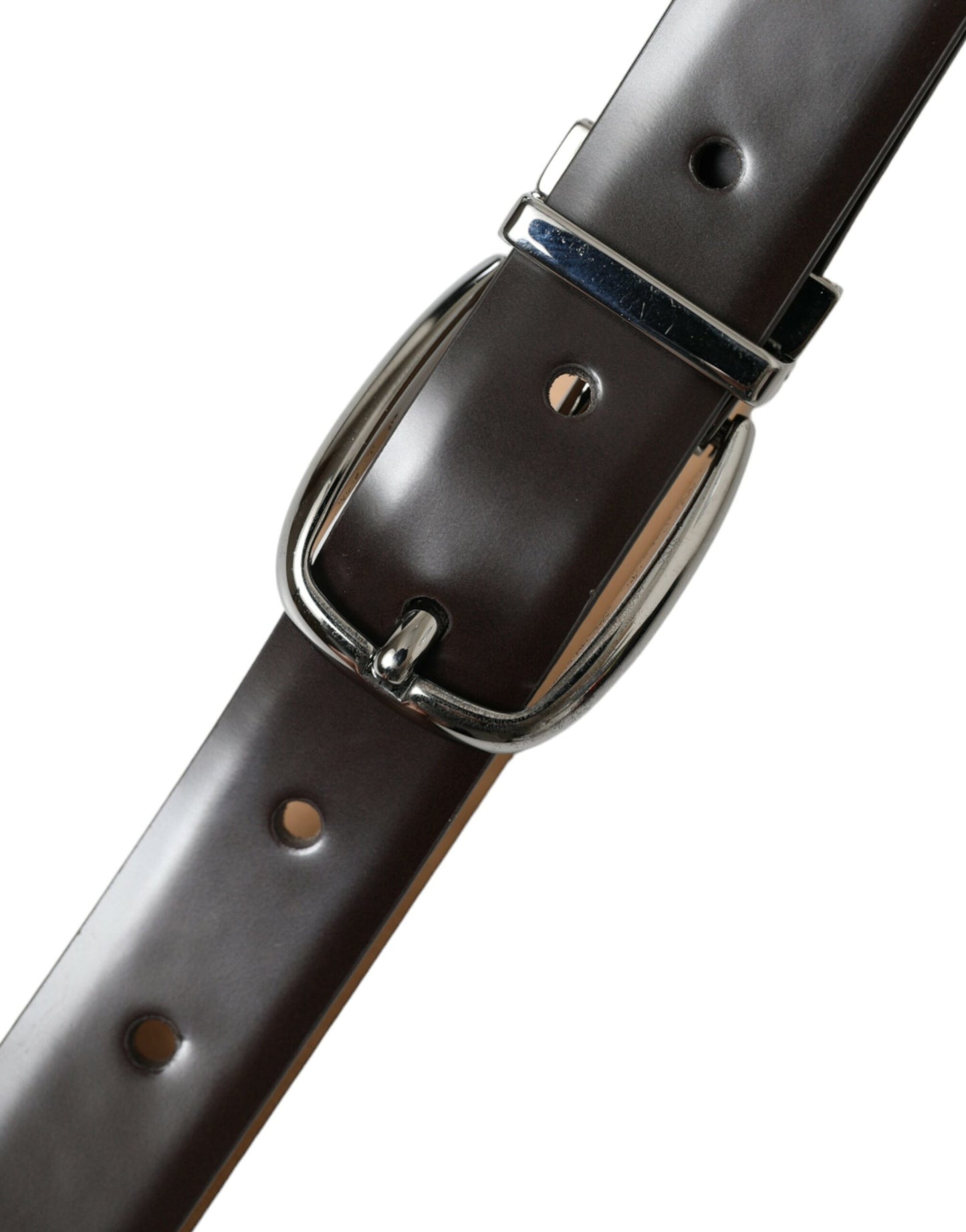 Dolce & Gabbana Dark Brown Leather Silver Metal Buckle Belt Curated Luxury Accessories by Orvyn
