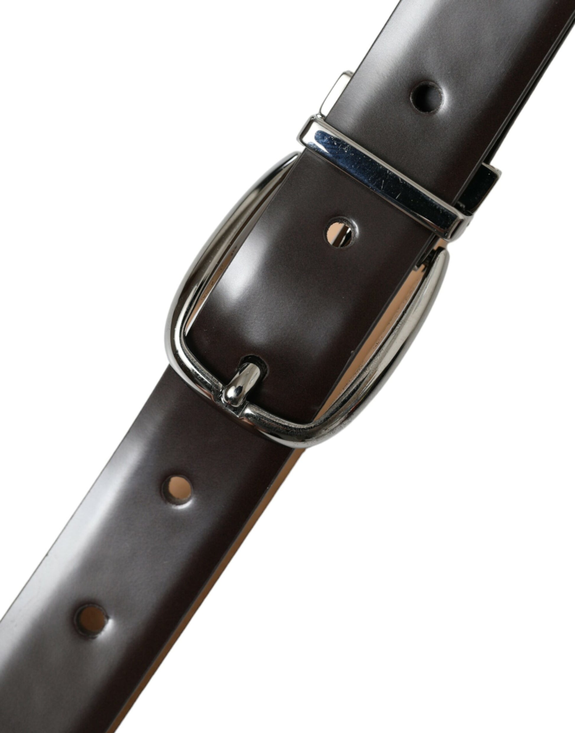 Dolce & Gabbana Dark Brown Leather Silver Metal Buckle Belt Curated Luxury Accessories by Orvyn