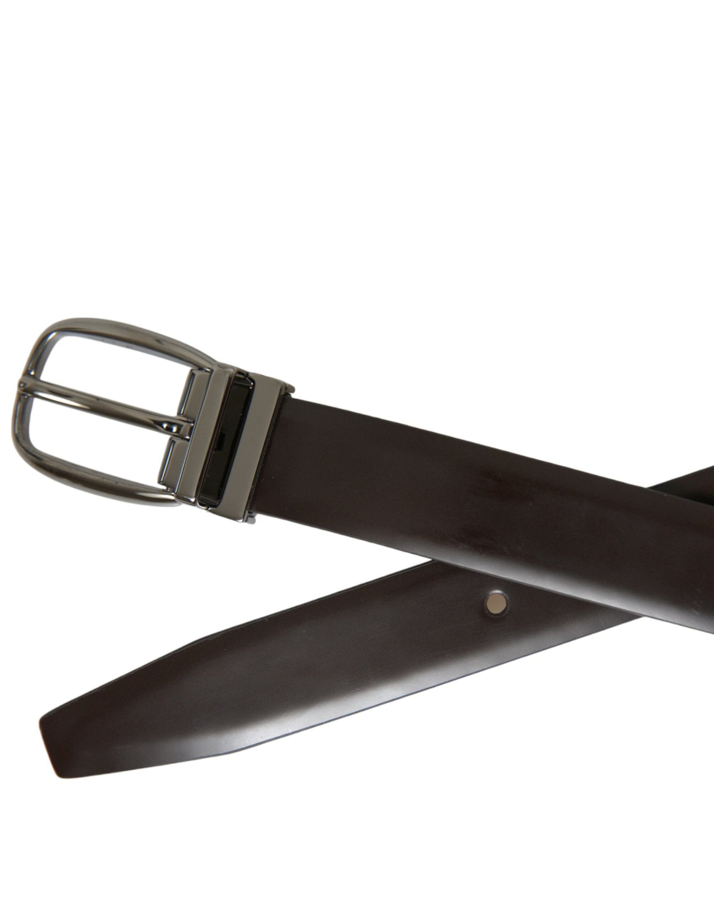 Dolce & Gabbana Dark Brown Leather Silver Metal Buckle Belt Curated Luxury Accessories by Orvyn