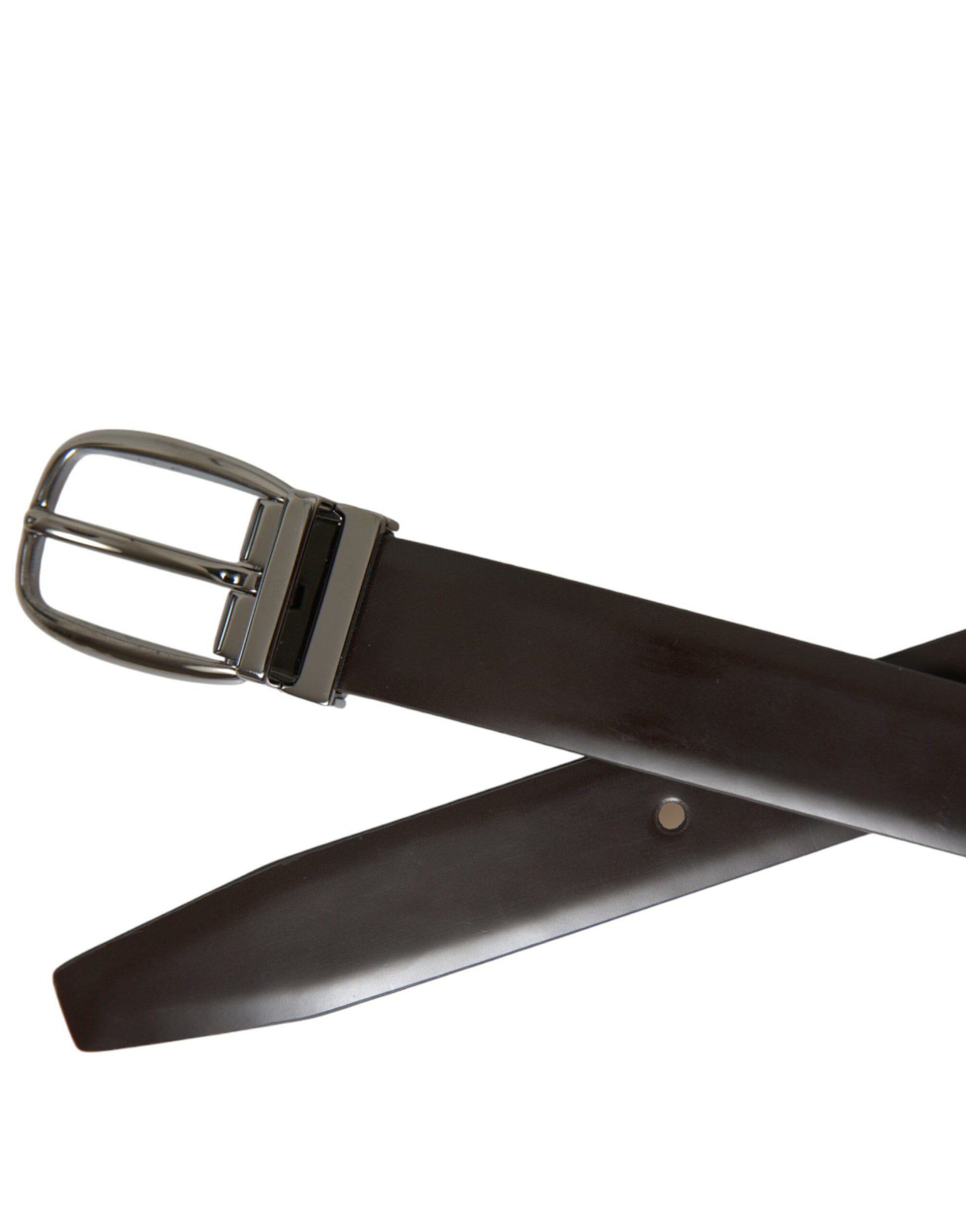 Dolce & Gabbana Dark Brown Leather Silver Metal Buckle Belt Curated Luxury Accessories by Orvyn