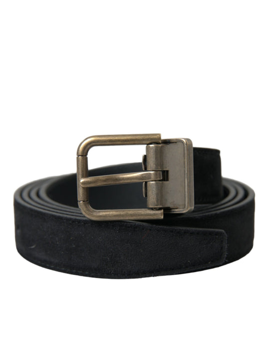 Dolce & Gabbana Black Suede Leather Gold Metal Buckle Belt Curated Luxury Accessories by Orvyn