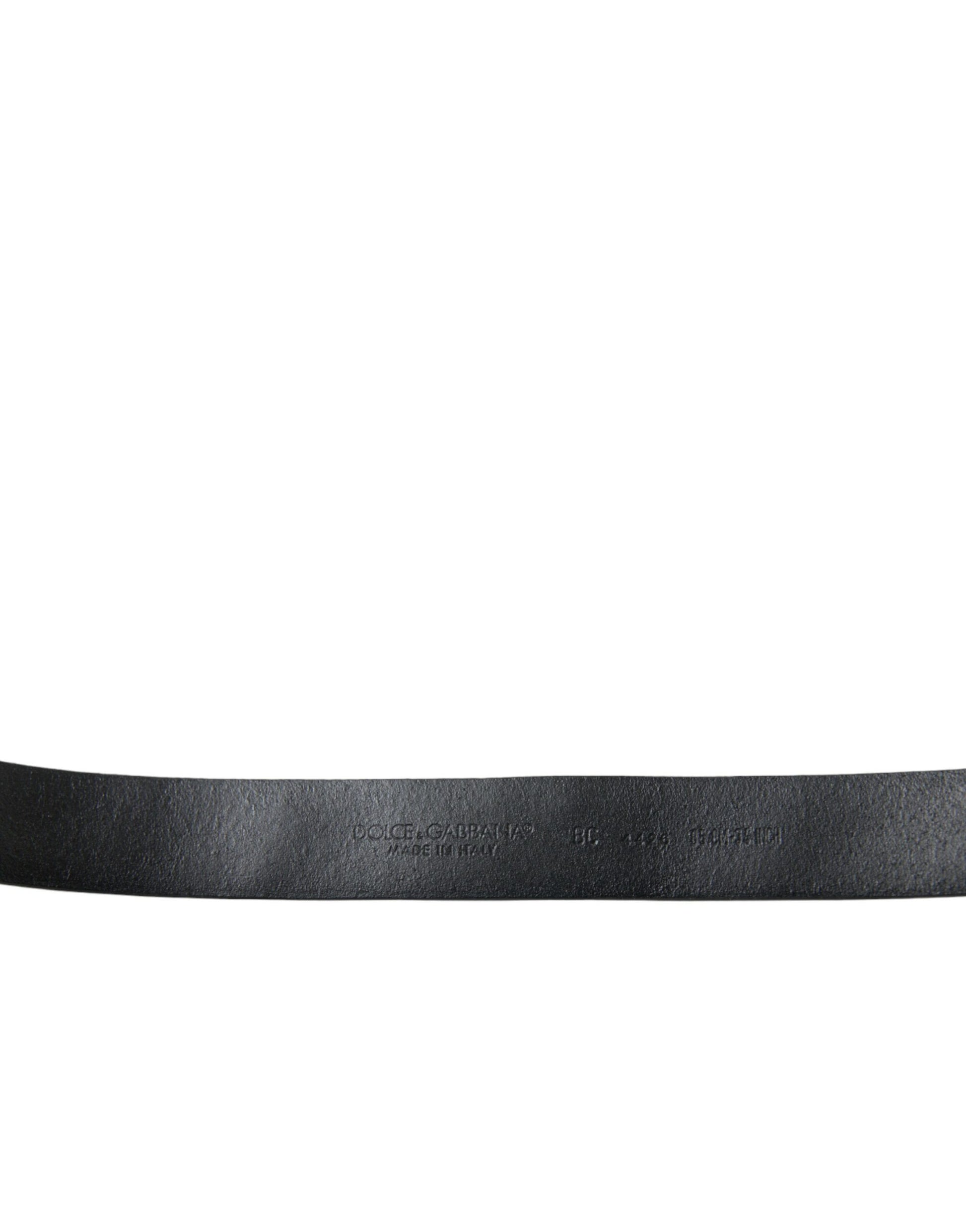 Dolce & Gabbana Black Embellished Leather Engraved Buckle Belt Curated Luxury Accessories by Orvyn
