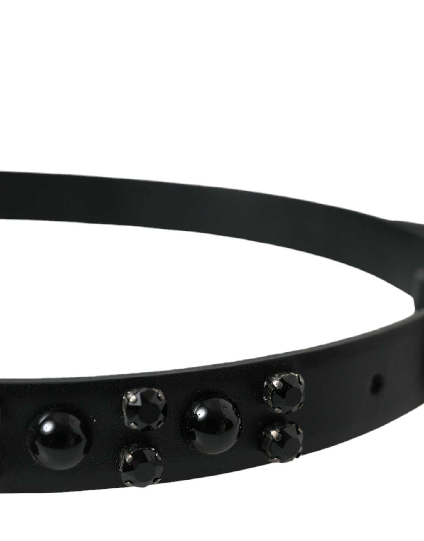 Dolce & Gabbana Black Embellished Leather Engraved Buckle Belt Curated Luxury Accessories by Orvyn
