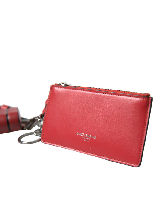 Dolce & Gabbana Red Leather Silver Metal Logo Strap Pouch Airpods Case Curated Luxury Accessories by Orvyn
