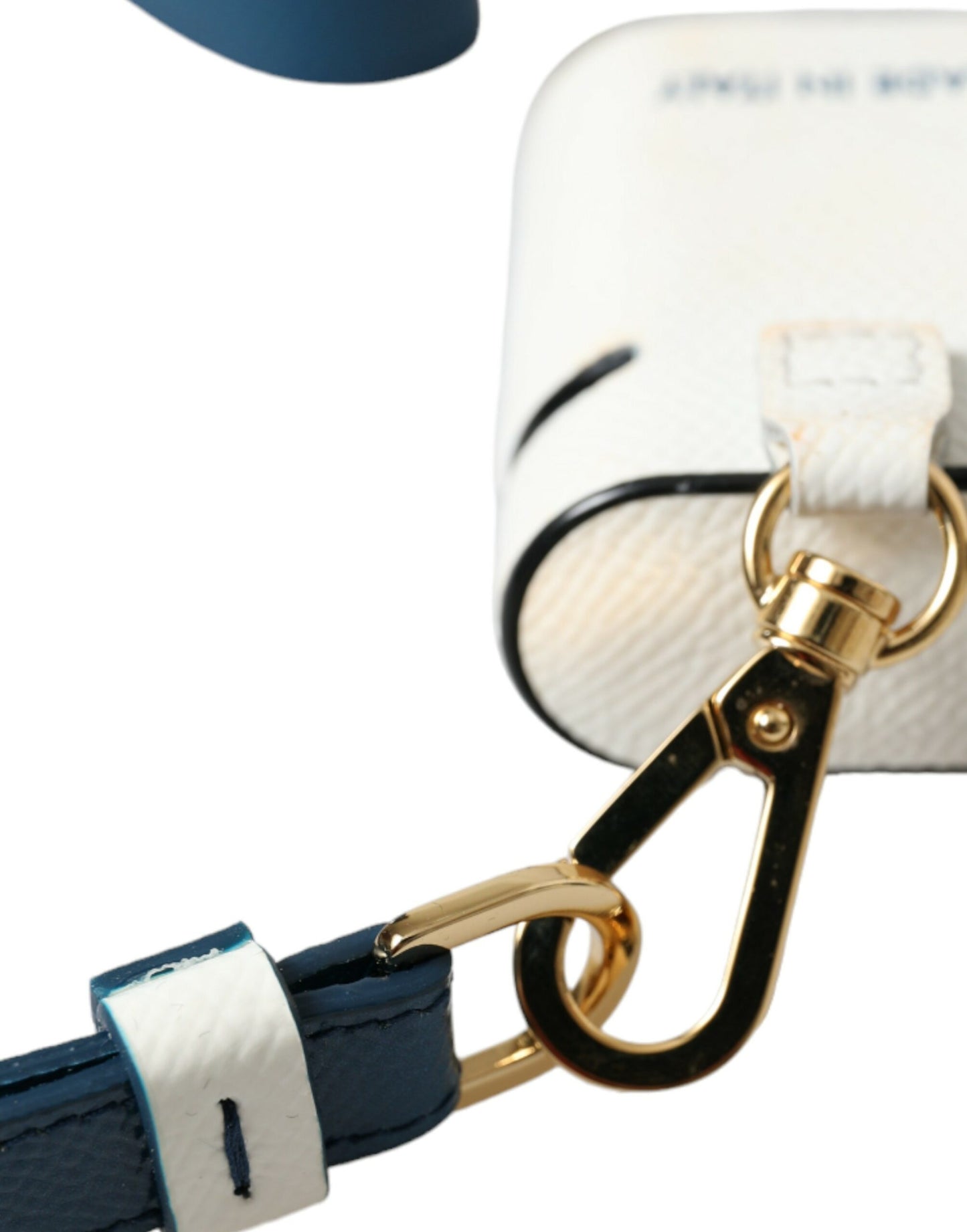 Dolce & Gabbana White Blue Calf Leather Logo Print Strap Airpods Case Curated Luxury Accessories by Orvyn