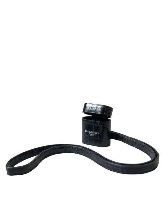 Dolce & Gabbana Black Crocodile Leather Silver Metal Logo Airpods Case Curated Luxury Accessories by Orvyn
