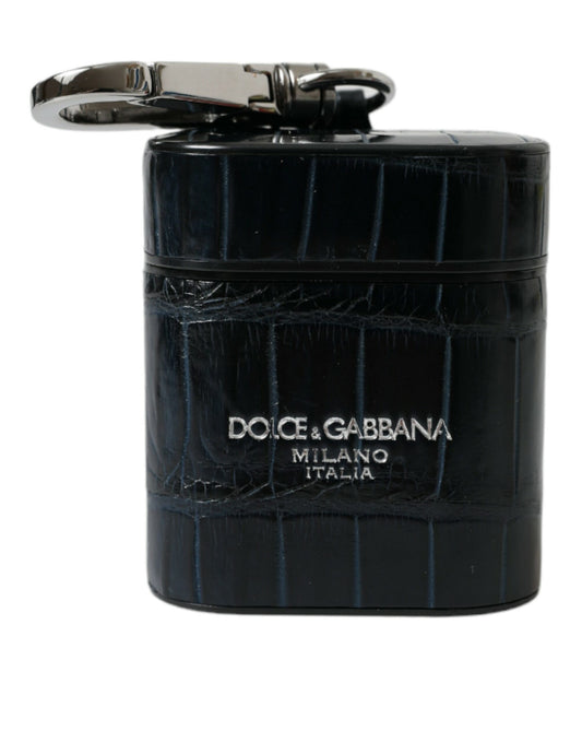 Dolce & Gabbana Black Crocodile Leather Silver Metal Logo Airpods Case Curated Luxury Accessories by Orvyn