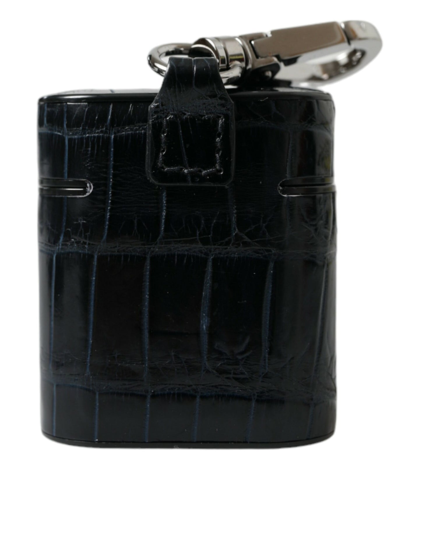 Dolce & Gabbana Black Crocodile Leather Silver Metal Logo Airpods Case Curated Luxury Accessories by Orvyn