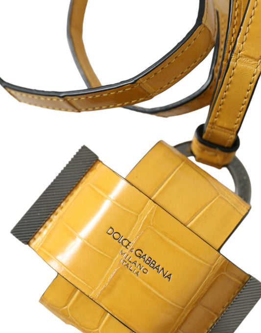Dolce & Gabbana Yellow Crocodile Leather Logo Print Lanyard Keychain Curated Luxury Accessories by Orvyn