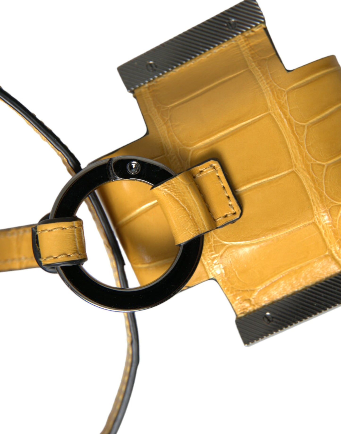 Dolce & Gabbana Yellow Crocodile Leather Logo Print Lanyard Keychain Curated Luxury Accessories by Orvyn