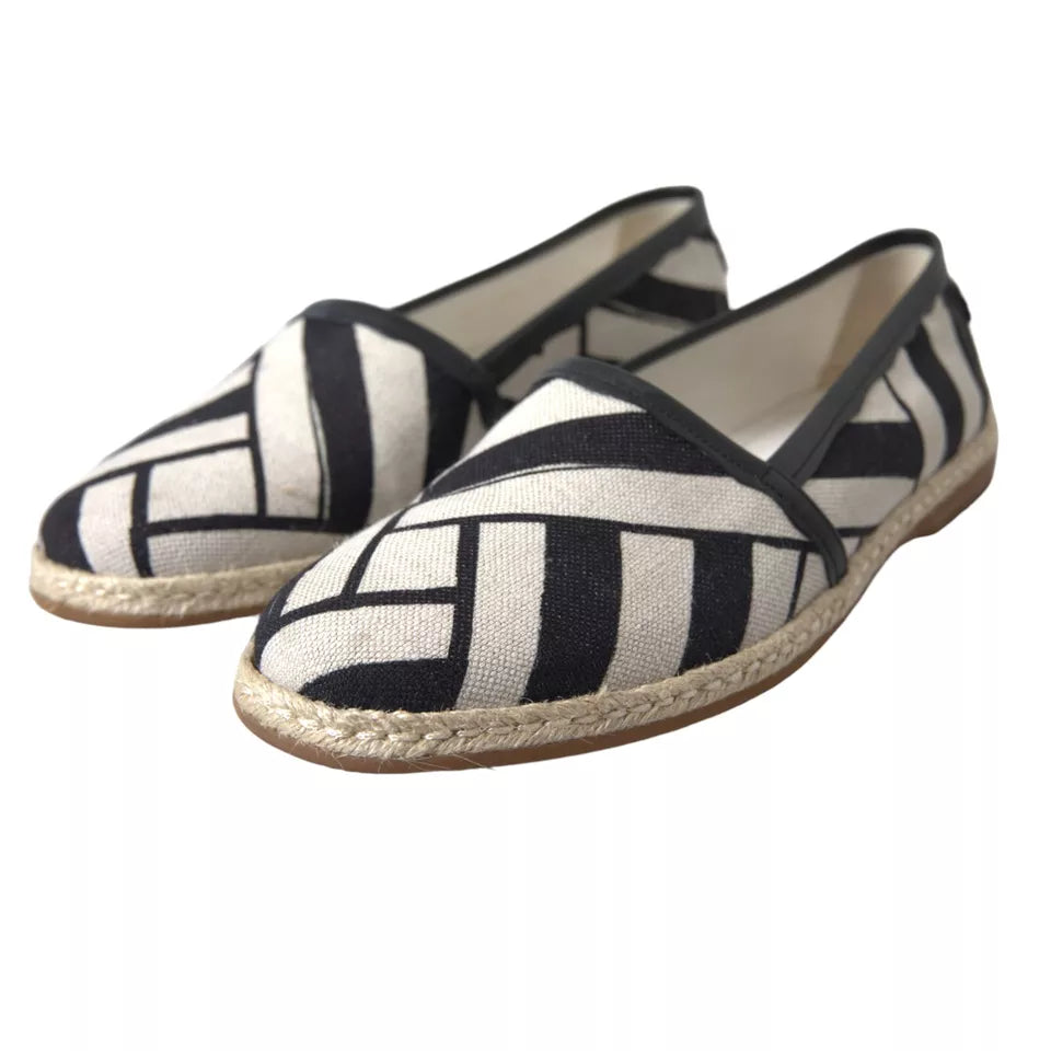 Dolce & Gabbana Black White Stripes Slip On Espadrille Shoes Curated Luxury Accessories by Orvyn