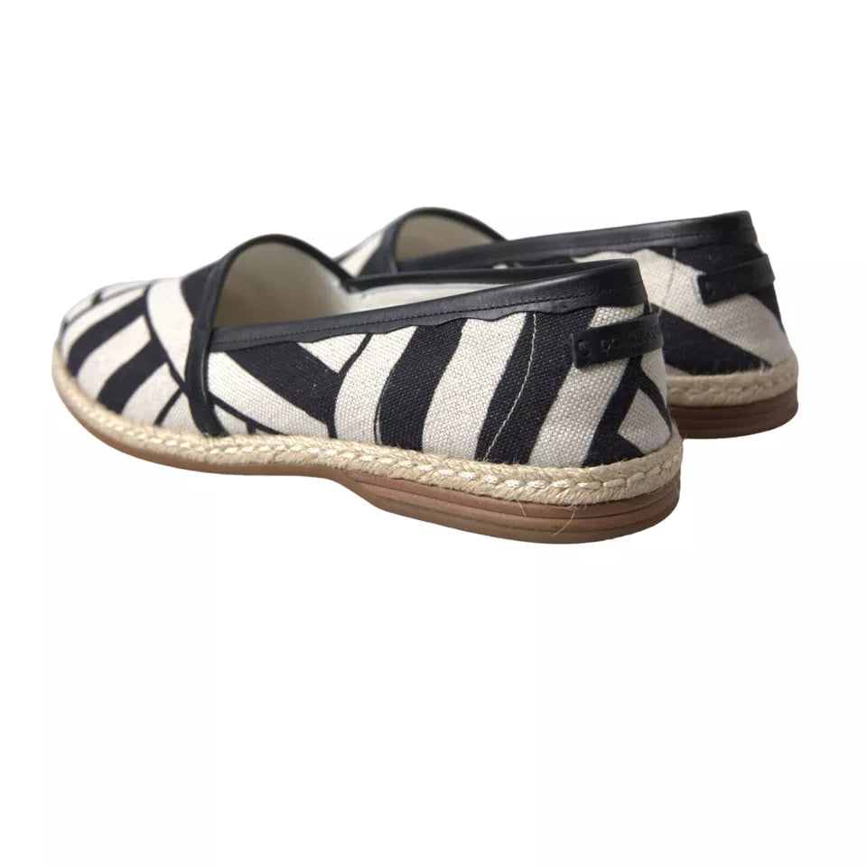 Dolce & Gabbana Black White Stripes Slip On Espadrille Shoes Curated Luxury Accessories by Orvyn
