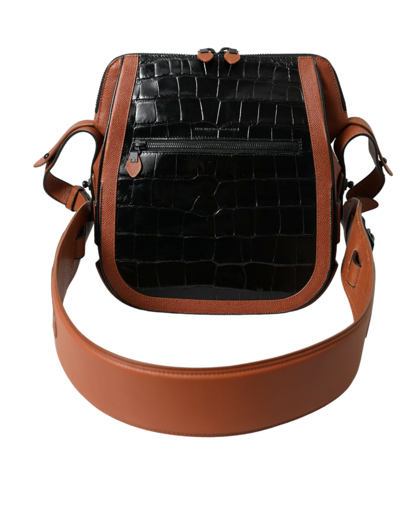 Balenciaga Black Brown Exotic Skin Leather Vertical Crossbody Purse Bag Curated Luxury Accessories by Orvyn