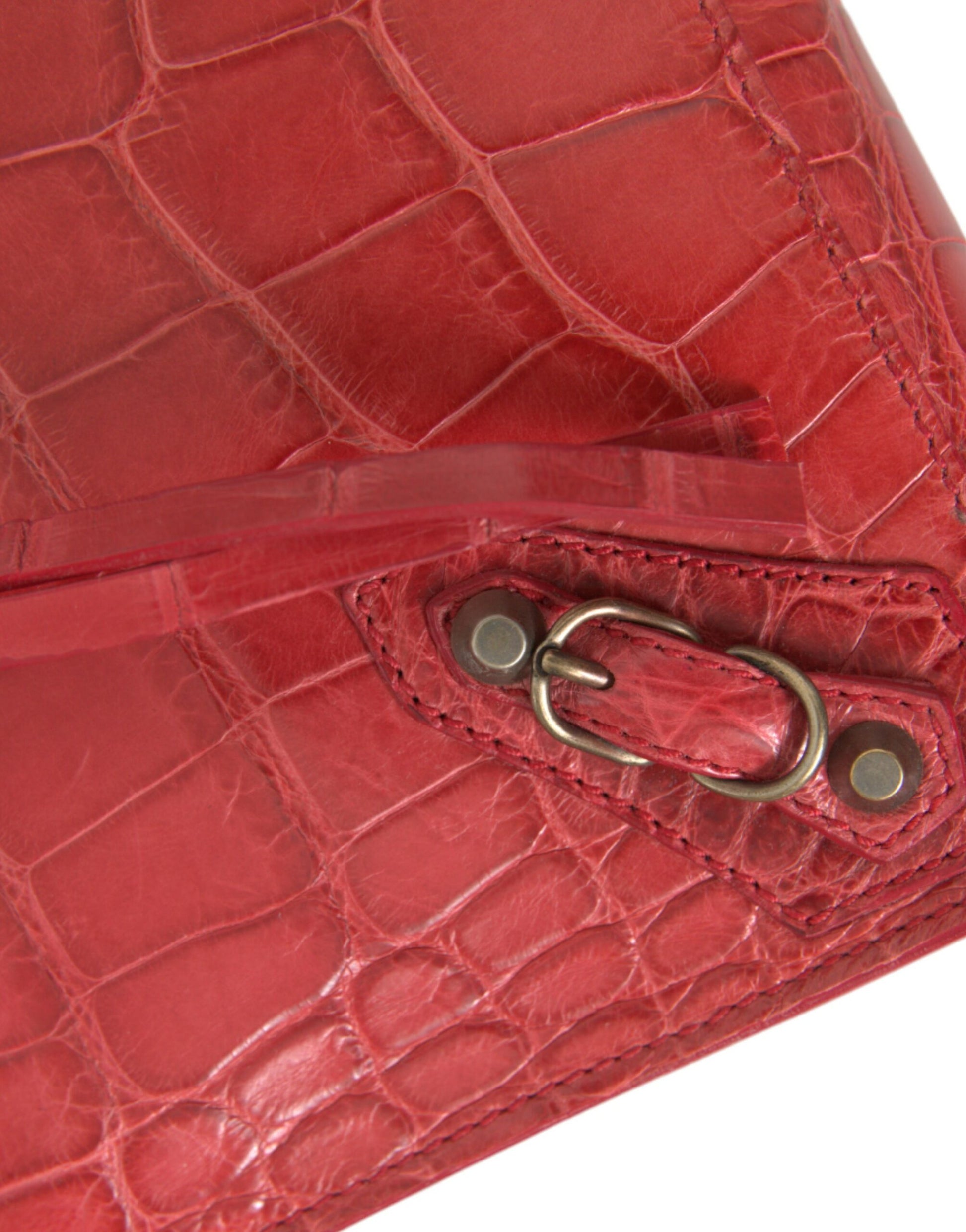 Balenciaga Red Exotic Skin Leather Classic Pouch Purse Wristlet Bag Curated Luxury Accessories by Orvyn