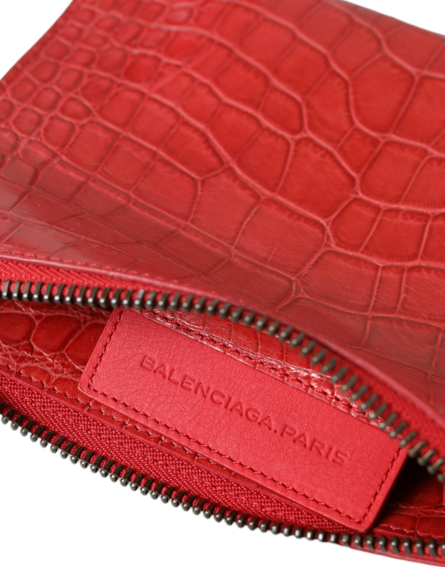 Balenciaga Red Exotic Skin Leather Classic Pouch Purse Wristlet Bag Curated Luxury Accessories by Orvyn