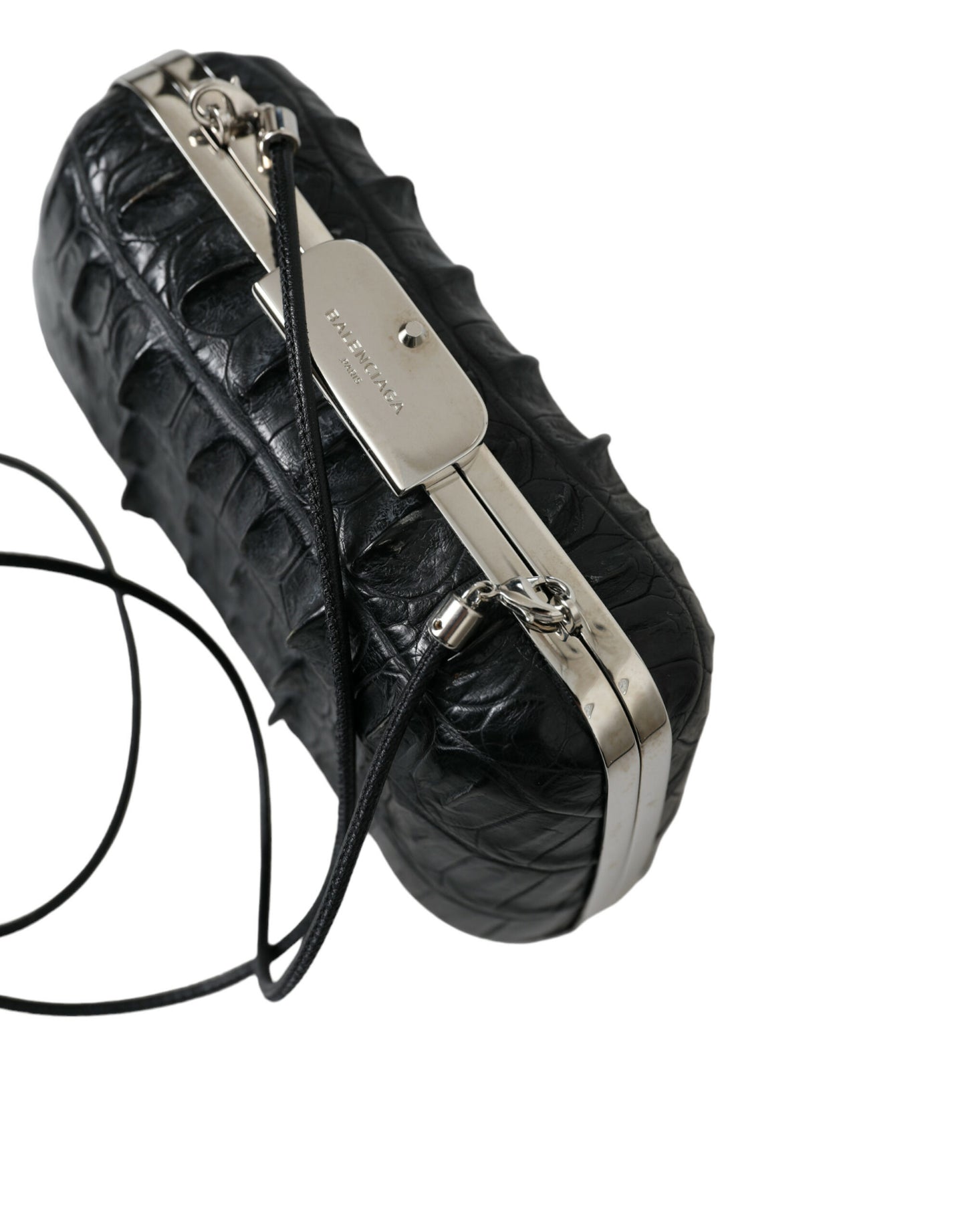 Balenciaga Black Exotic Skin Leather Shoulder Crossbody Box Clutch Bag Curated Luxury Accessories by Orvyn