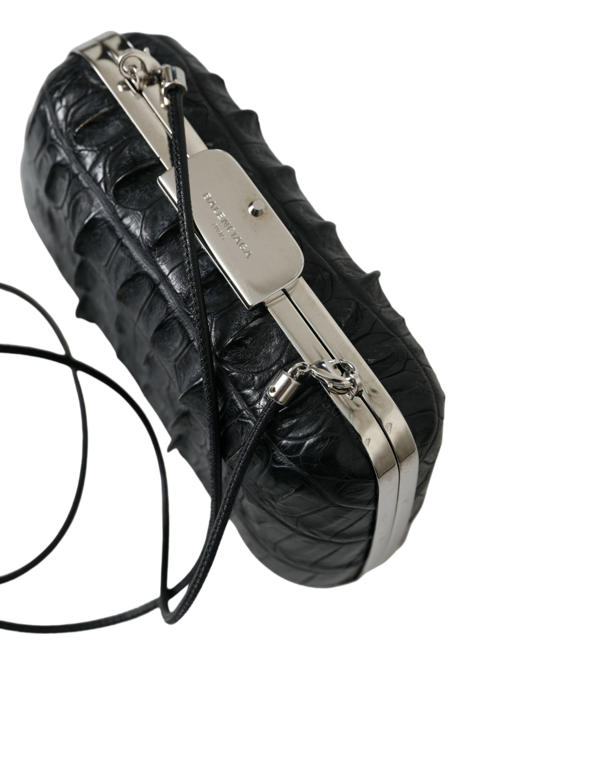 Balenciaga Black Exotic Skin Leather Shoulder Crossbody Box Clutch Bag Curated Luxury Accessories by Orvyn