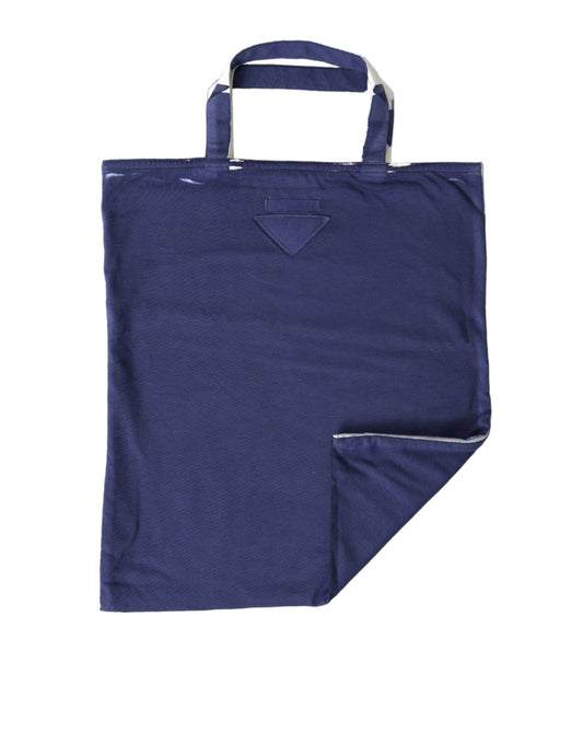 Prada Blue Jersey Fabric Logo Shoulder Shopping Tote Shopping Bag Curated Luxury Accessories by Orvyn