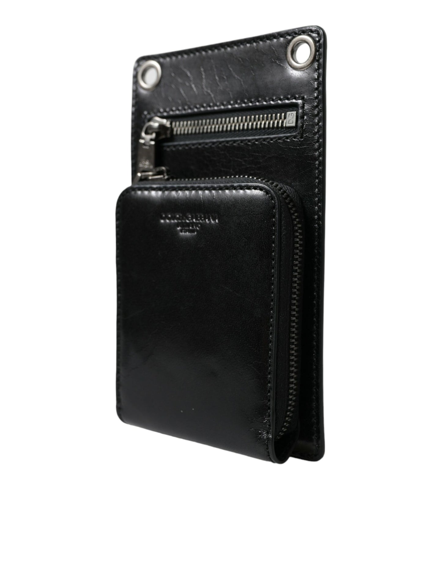 Dolce & Gabbana Wallet Black Horse Leather Zip Logo Cross Body Phone Slot Curated Luxury Accessories by Orvyn
