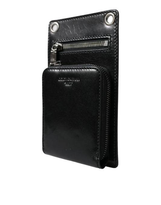 Dolce & Gabbana Wallet Black Horse Leather Zip Logo Cross Body Phone Slot Curated Luxury Accessories by Orvyn