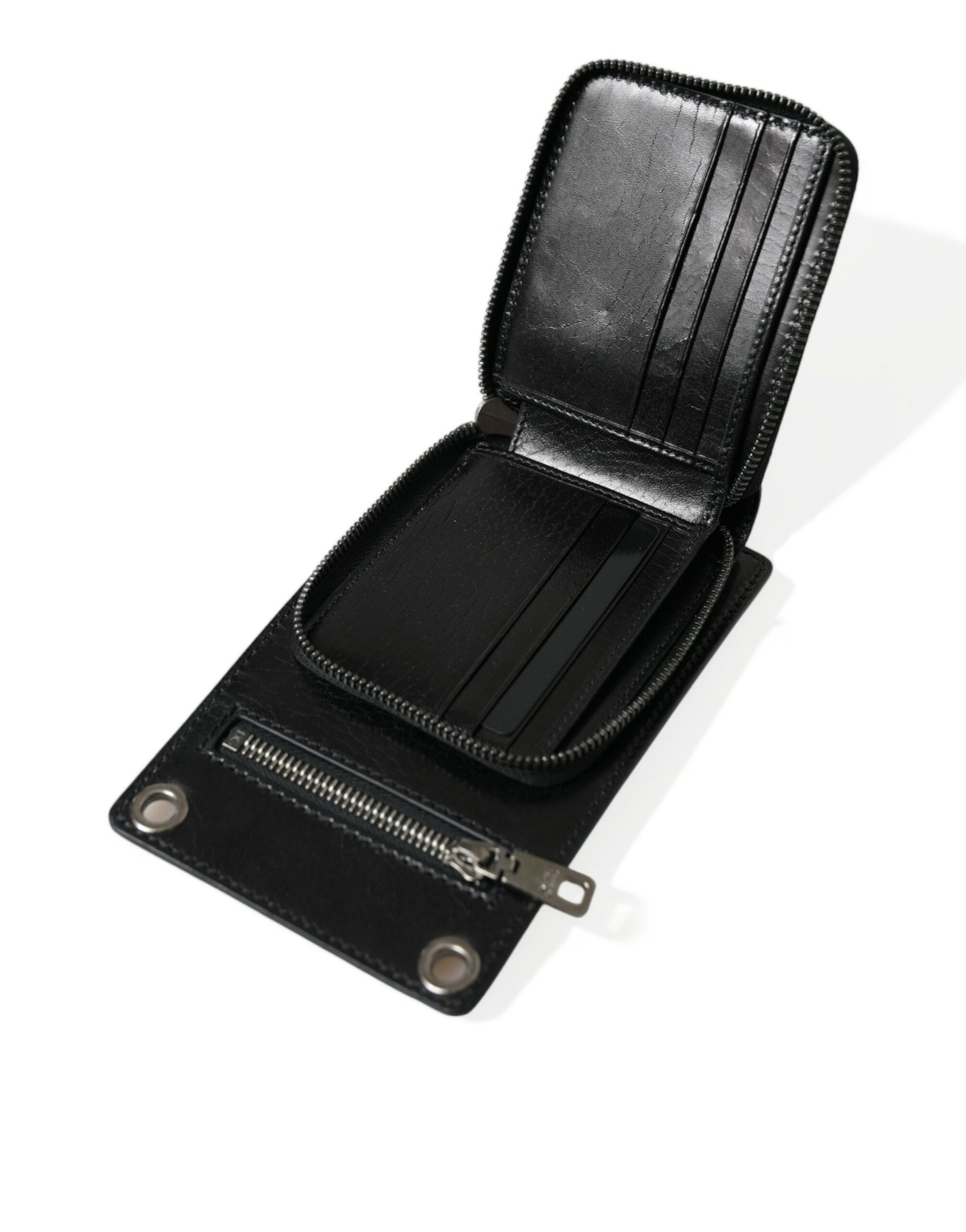 Dolce & Gabbana Wallet Black Horse Leather Zip Logo Cross Body Phone Slot Curated Luxury Accessories by Orvyn
