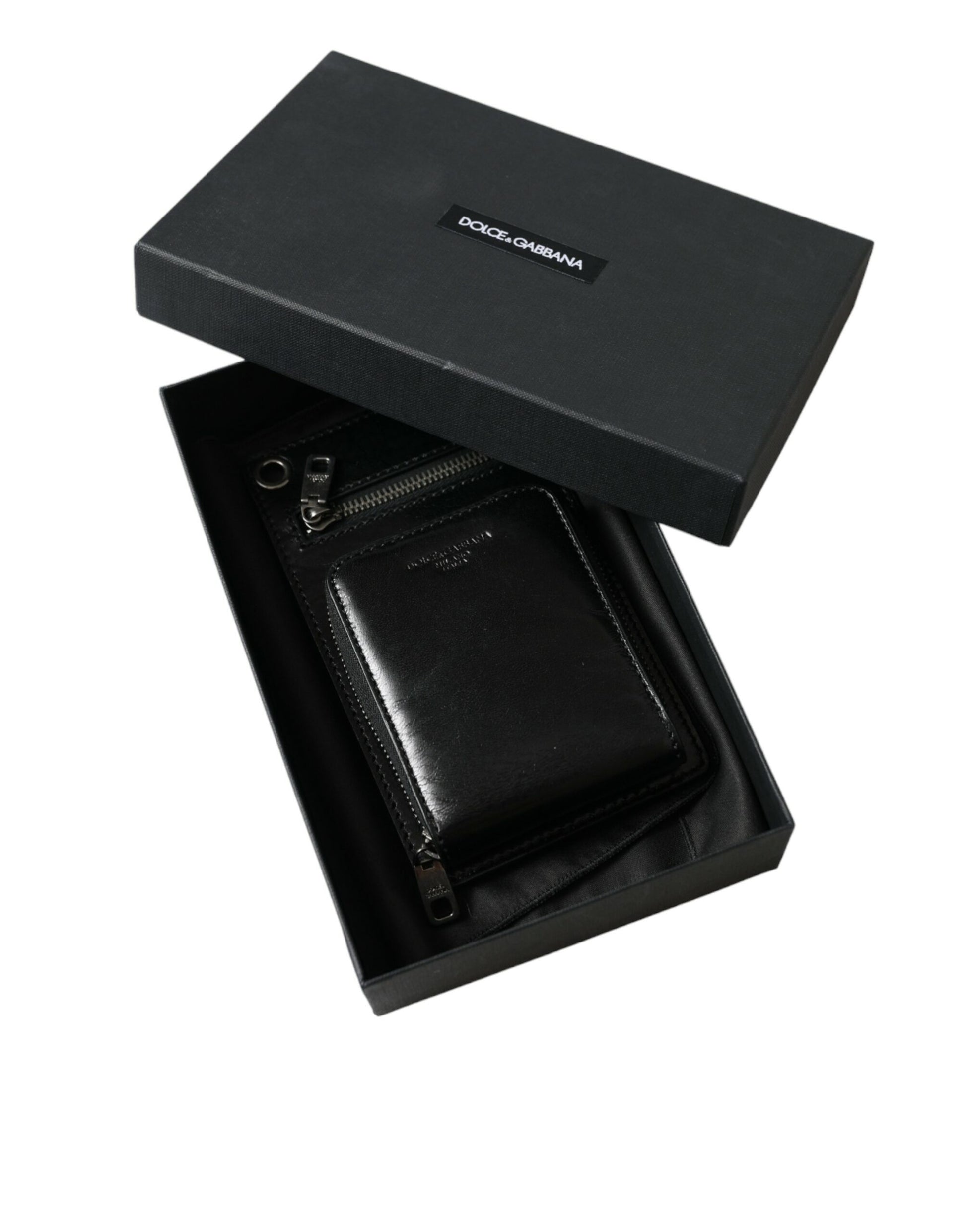 Dolce & Gabbana Wallet Black Horse Leather Zip Logo Cross Body Phone Slot Curated Luxury Accessories by Orvyn