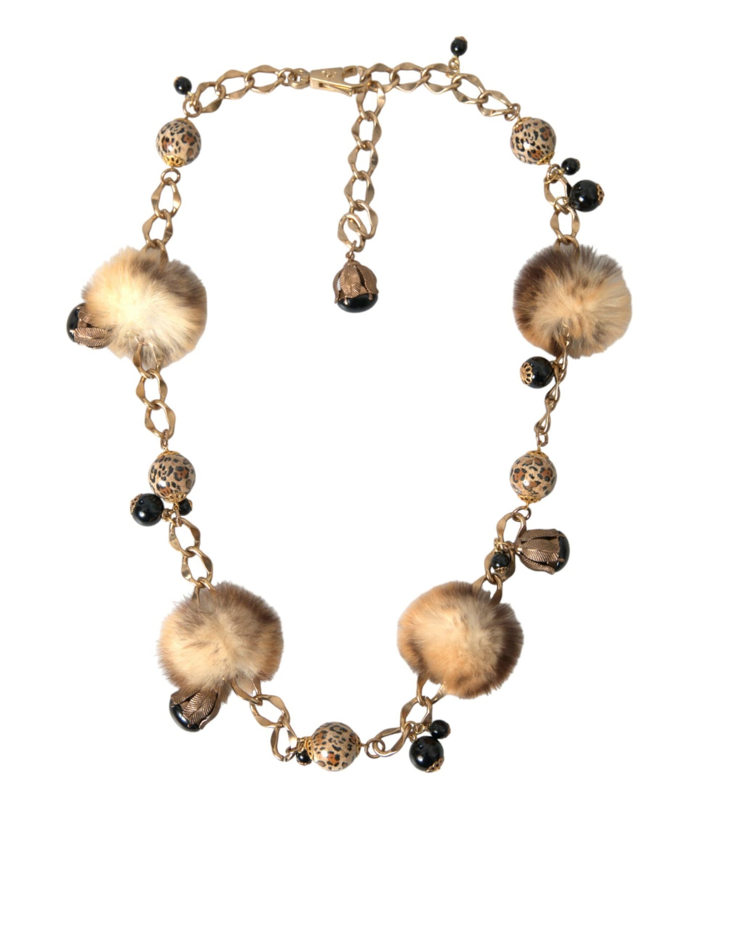 Dolce & Gabbana Gold Brass Leopard Fur Pearl Collier Chain Belt Curated Luxury Accessories by Orvyn