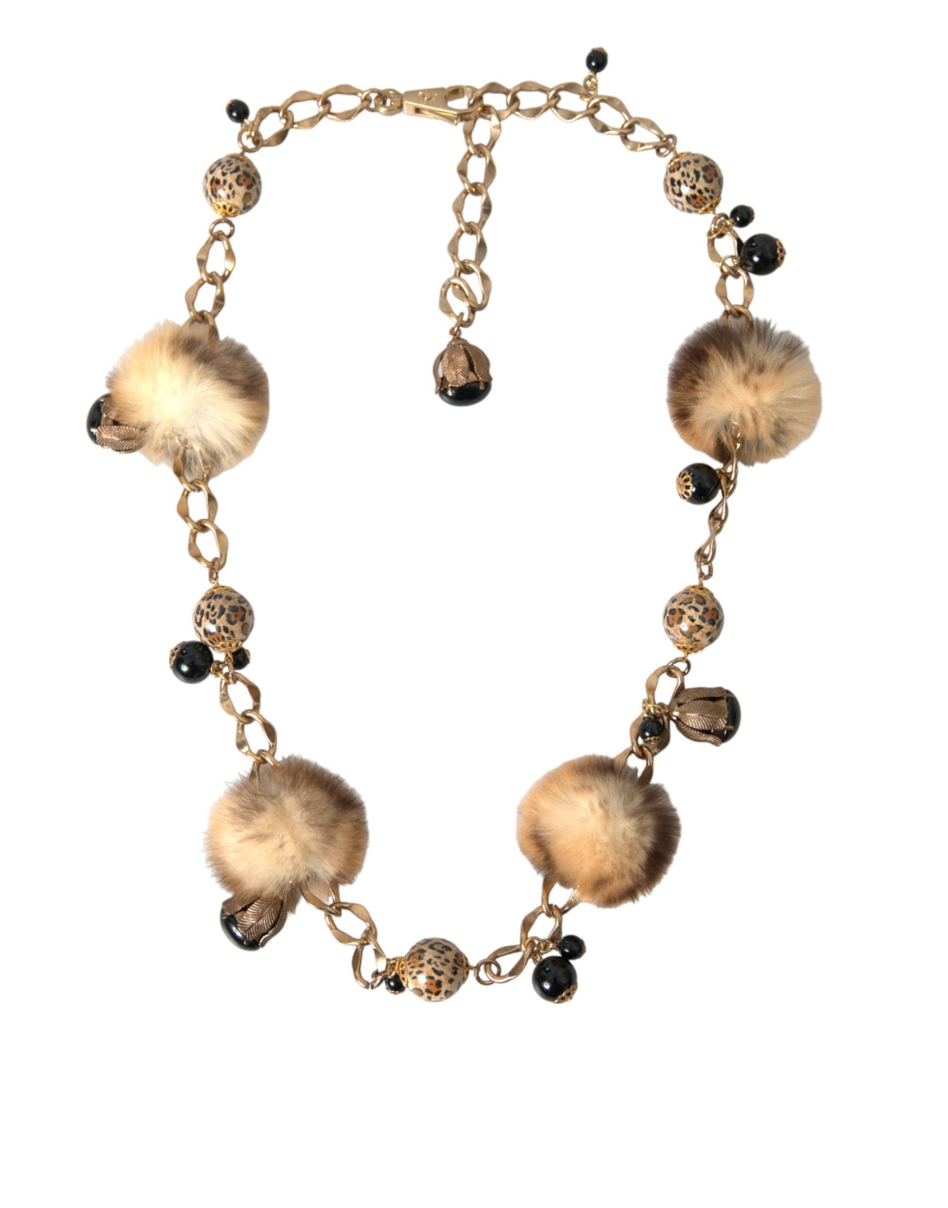 Dolce & Gabbana Gold Brass Leopard Fur Pearl Collier Chain Belt Curated Luxury Accessories by Orvyn