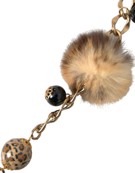 Dolce & Gabbana Gold Brass Leopard Fur Pearl Collier Chain Belt Curated Luxury Accessories by Orvyn