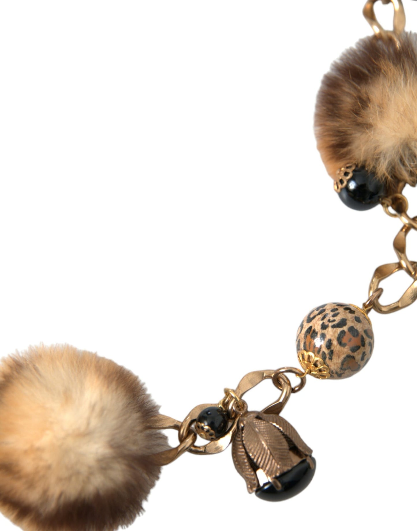 Dolce & Gabbana Gold Brass Leopard Fur Pearl Collier Chain Belt Curated Luxury Accessories by Orvyn