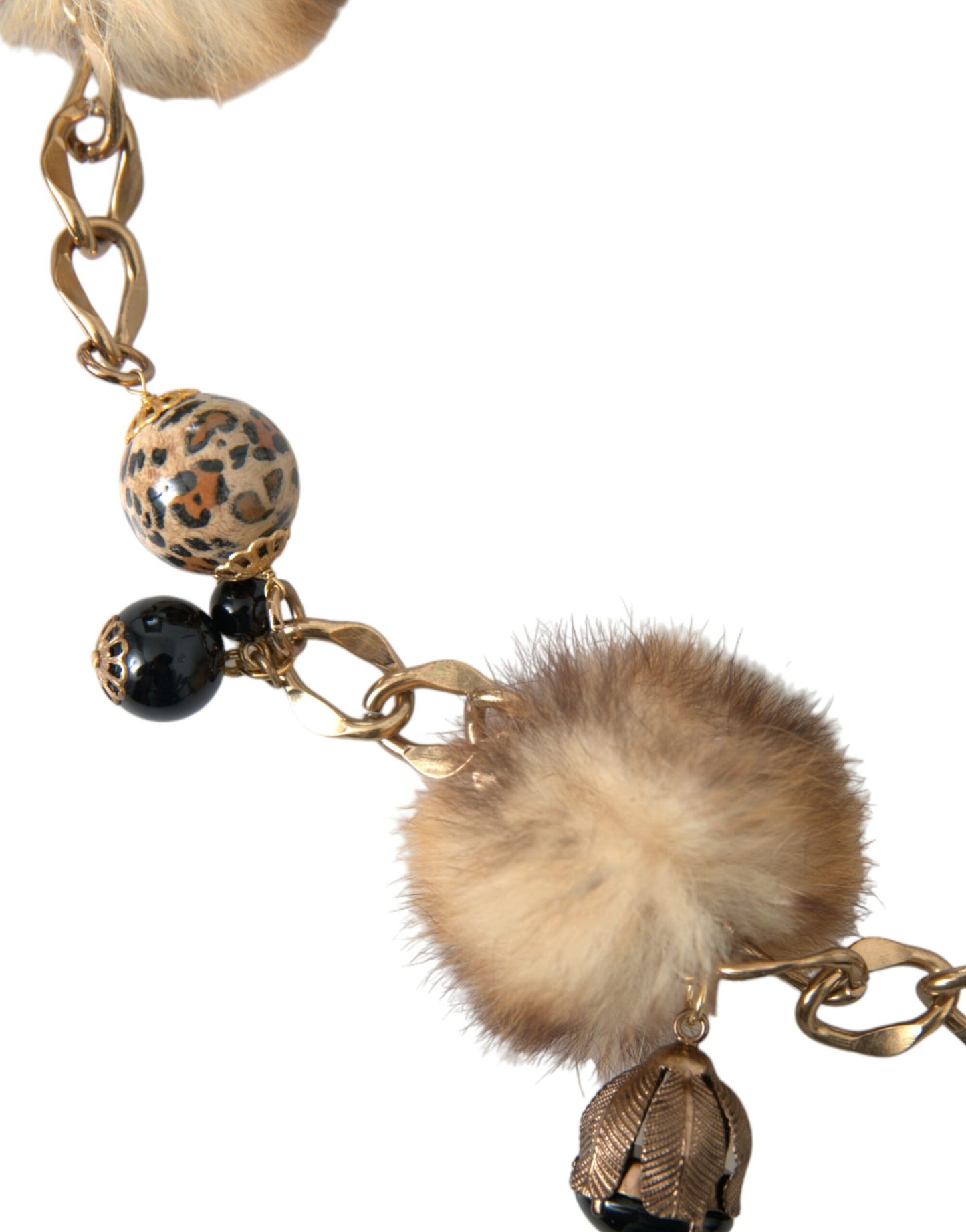 Dolce & Gabbana Gold Brass Leopard Fur Pearl Collier Chain Belt Curated Luxury Accessories by Orvyn