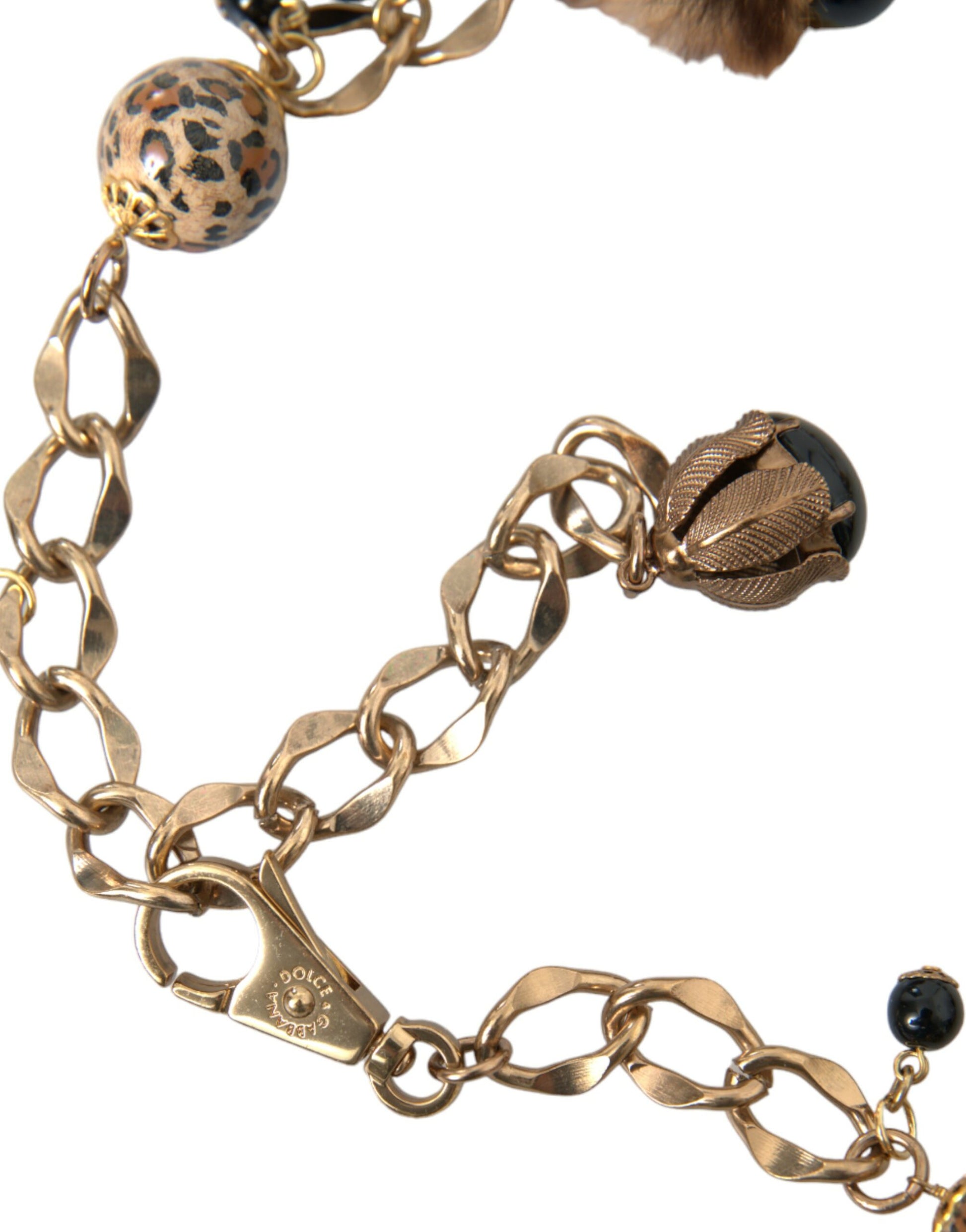 Dolce & Gabbana Gold Brass Leopard Fur Pearl Collier Chain Belt Curated Luxury Accessories by Orvyn